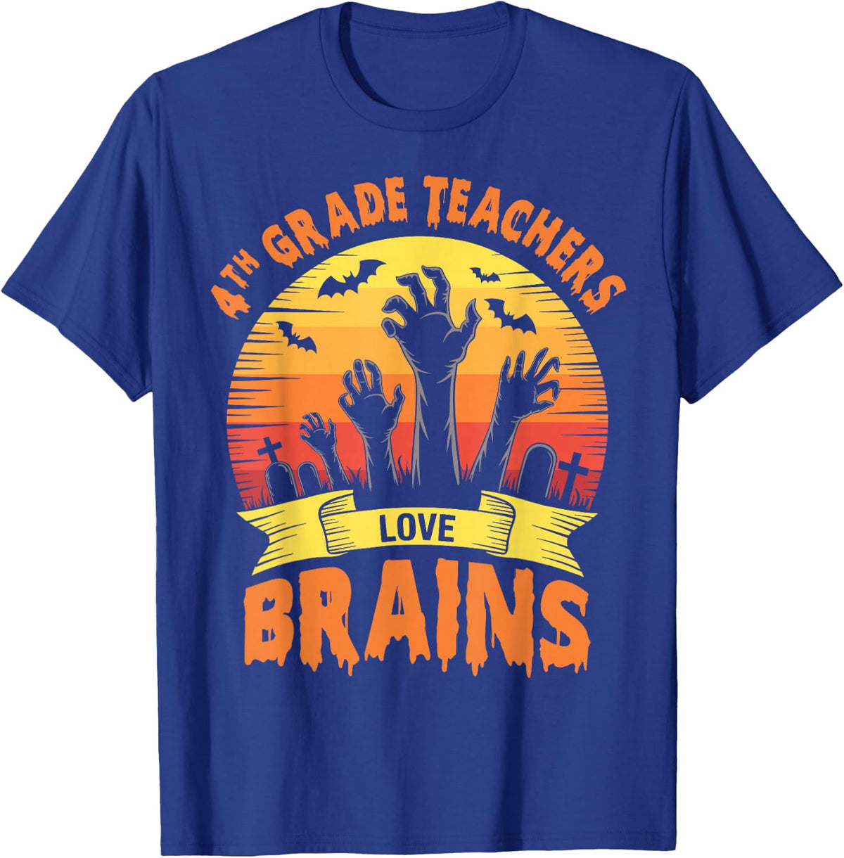 Funny Teacher Shirts 4th Grade Teachers Love Brains T-Shirt - Royal Blue