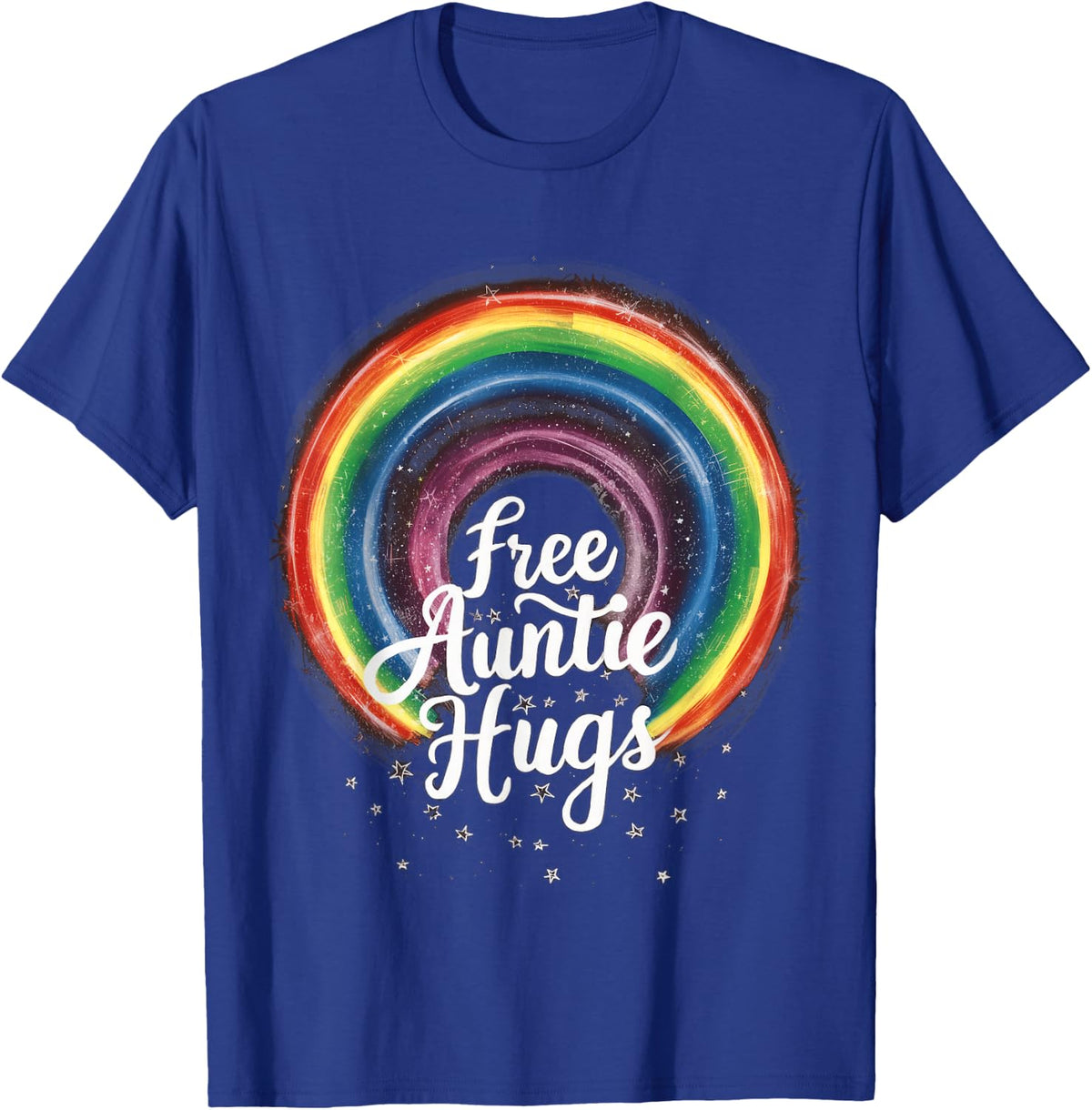 Free Auntie Hugs, LGBT Gay Lesbian Pride Month Rainbow Flag T-Shirt - Royal Blue