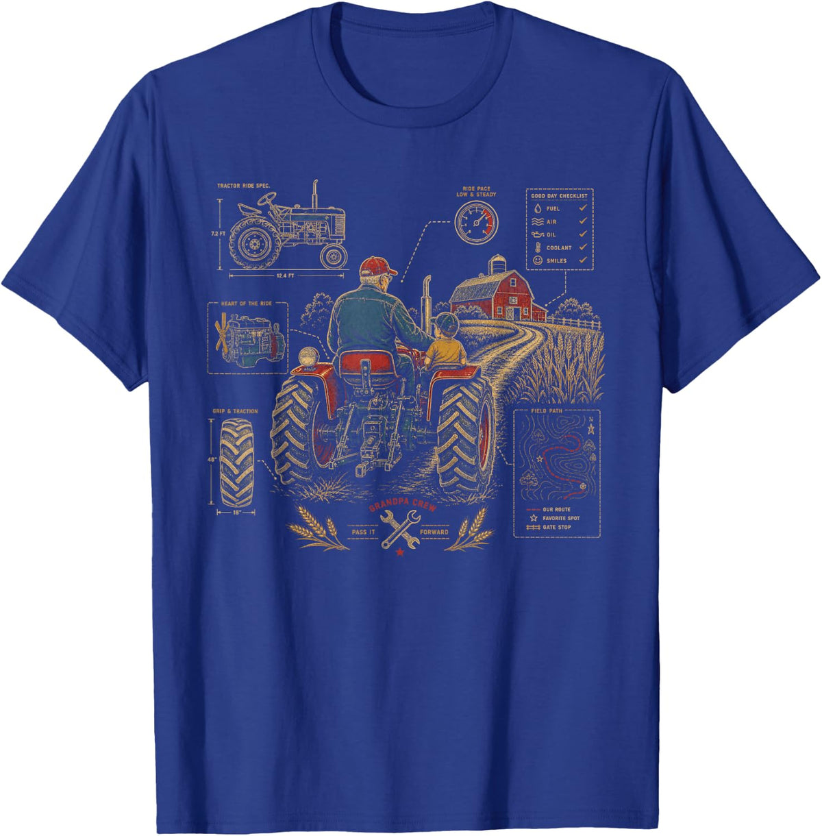 Grandpa Crew Tractor Farmer Ride Peace Legacy T-Shirt - Royal Blue