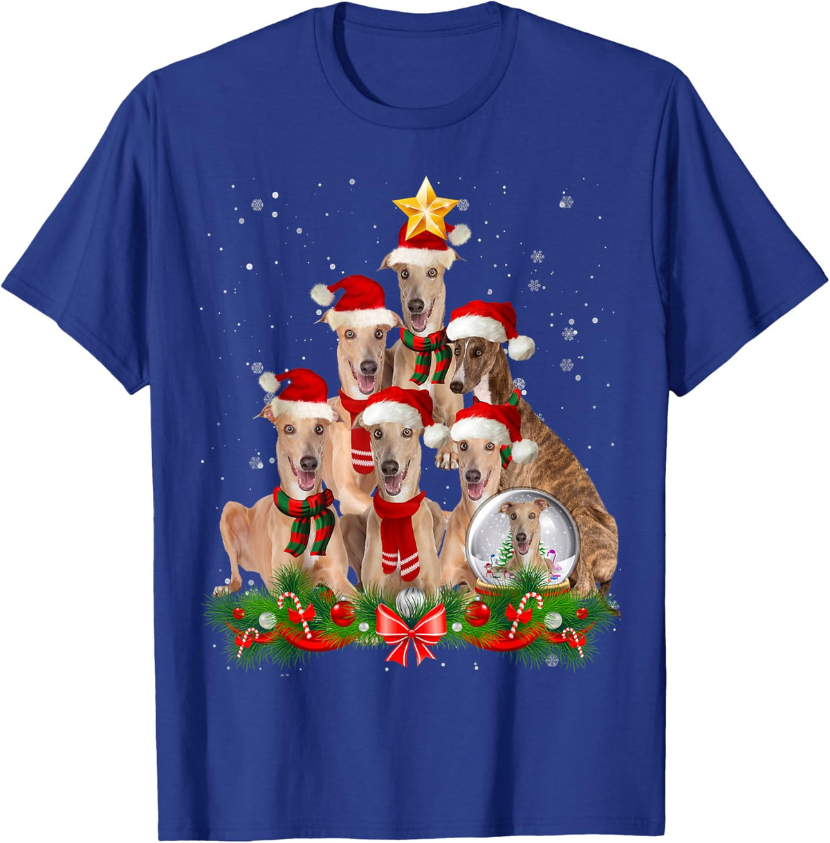Funny Greyhound Dog Christmas Tree T-Shirt for Men Women - Royal Blue