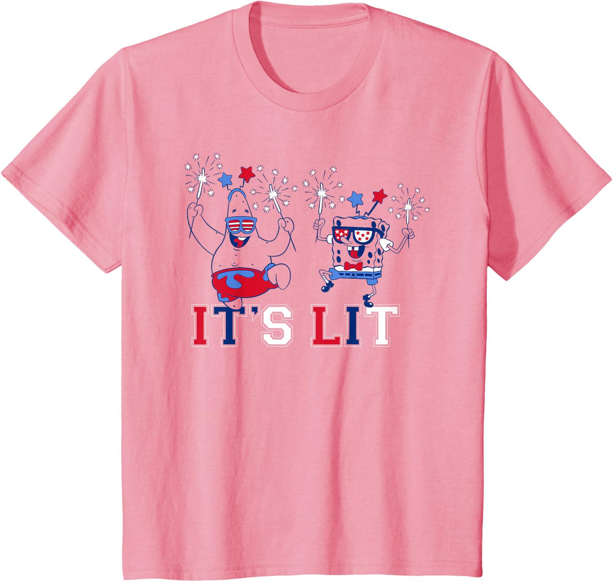 Spongebob Squarepants 4th of July It's Lit Patriotic Party T-Shirt - Pink