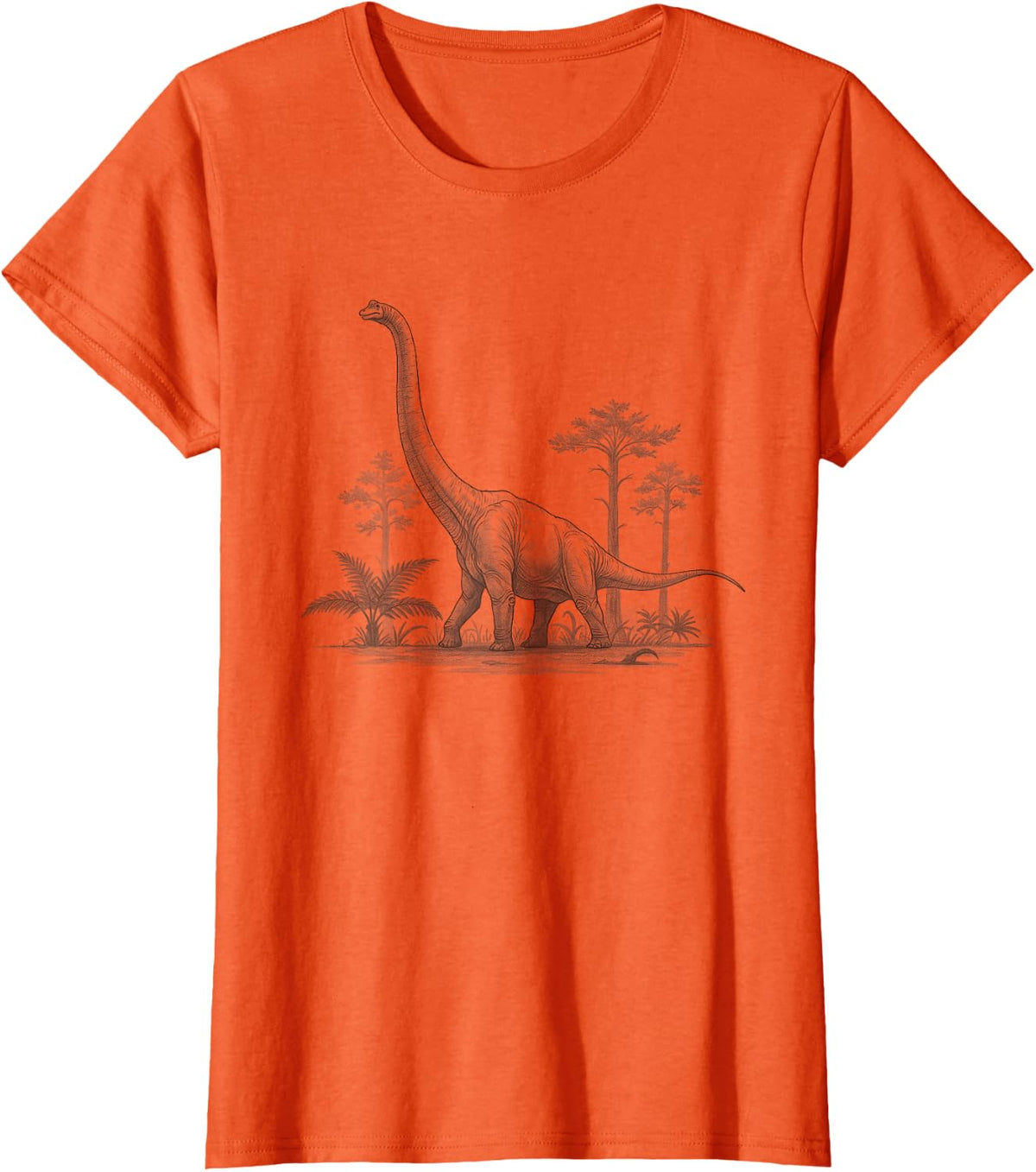 Vintage Brachiosaurus Dinosaur Hand Drawn Art Design T-Shirt - Orange