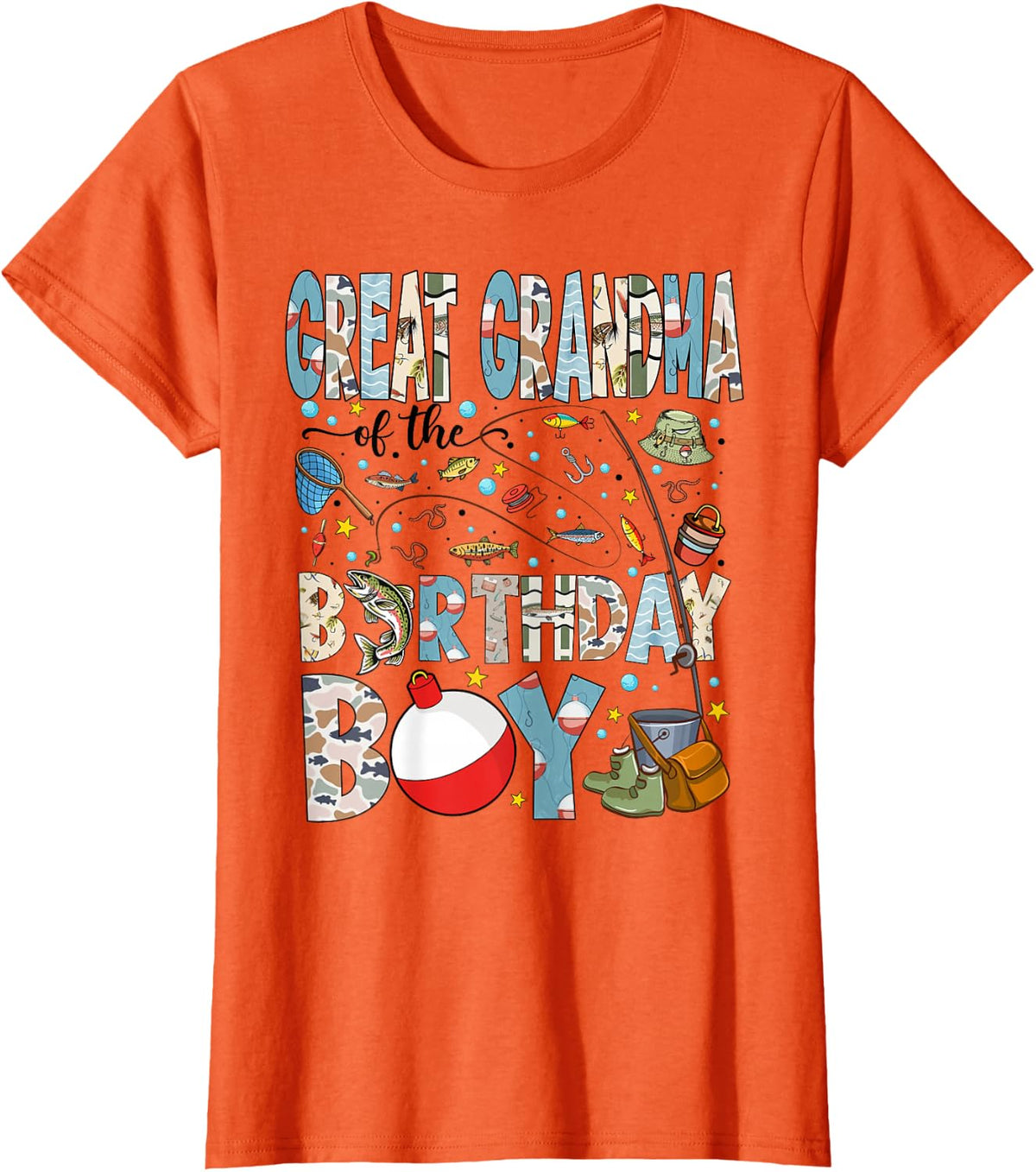 Great Grandma of The Birthday Boy Bass Fishing Family T-Shirt - Orange