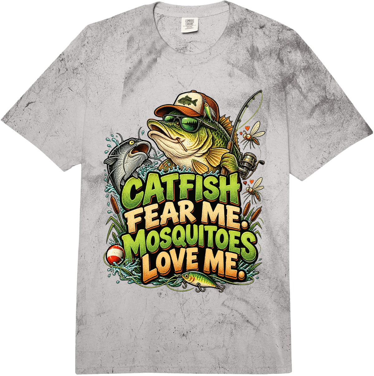 Funny Bass Catfish Angler Fishing Humor Outdoors Comfort Colors Adult Heavyweight T-Shirt - Adult Unisex Grey Tie Dye