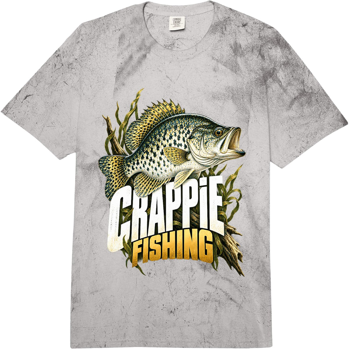 Crappie Fishing Fish and Reeds Comfort Colors Adult Heavyweight T-Shirt - Adult Unisex Grey Tie Dye