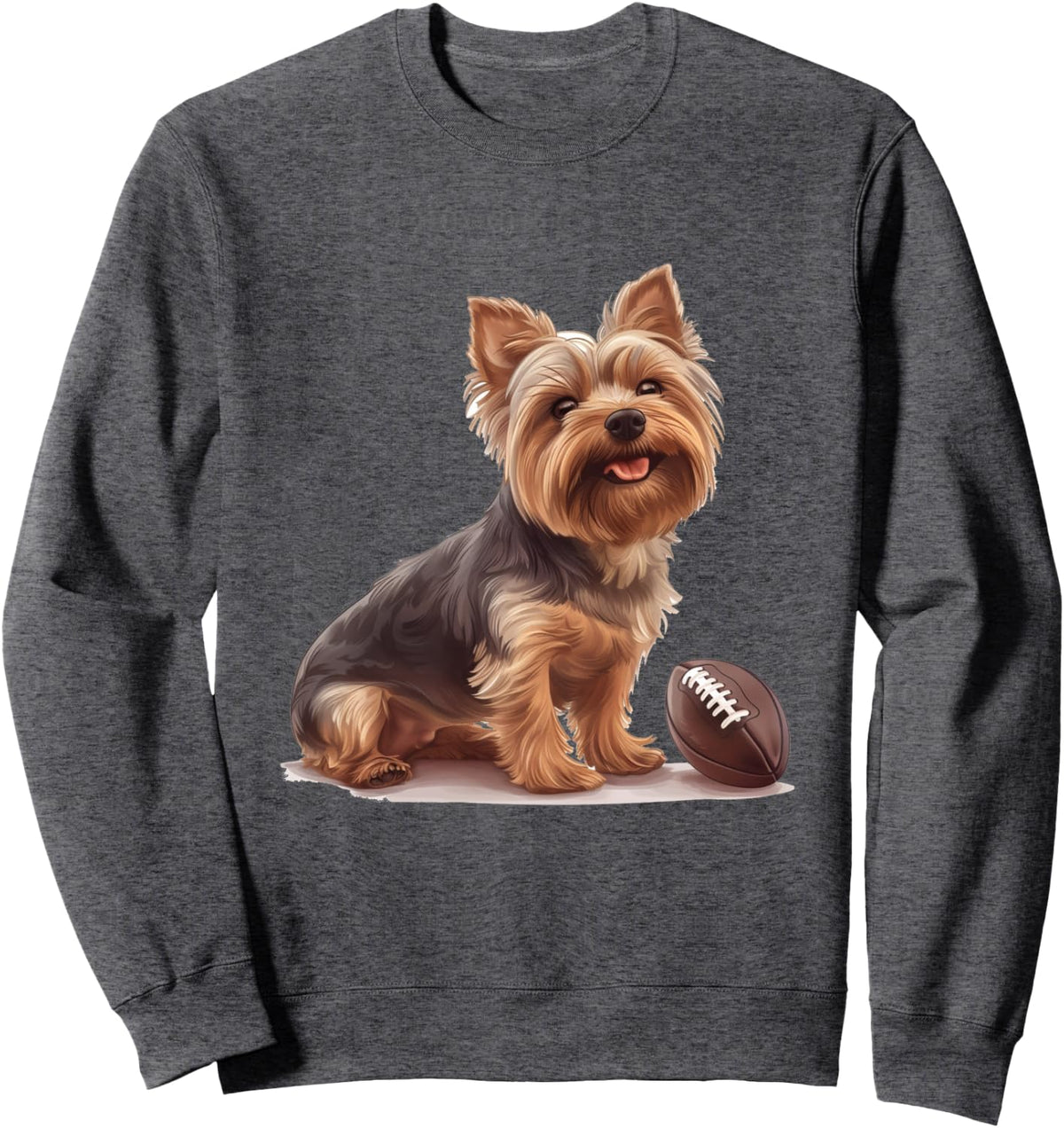 Yorkshire Terrier Yorkie Dog Football Sports Team Animal Sweatshirt - Adult Unisex Dark Heather Grey
