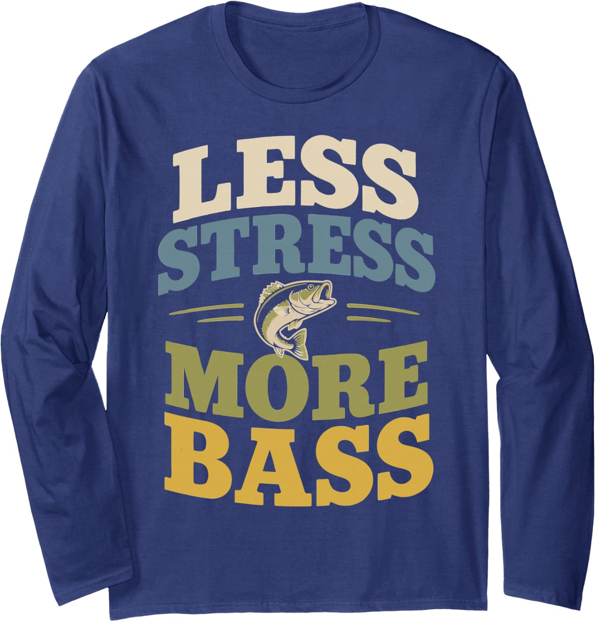 River Fishing Bass Freshwater Angler Fisherman Long Sleeve T-Shirt - Adult Unisex Navy Blue