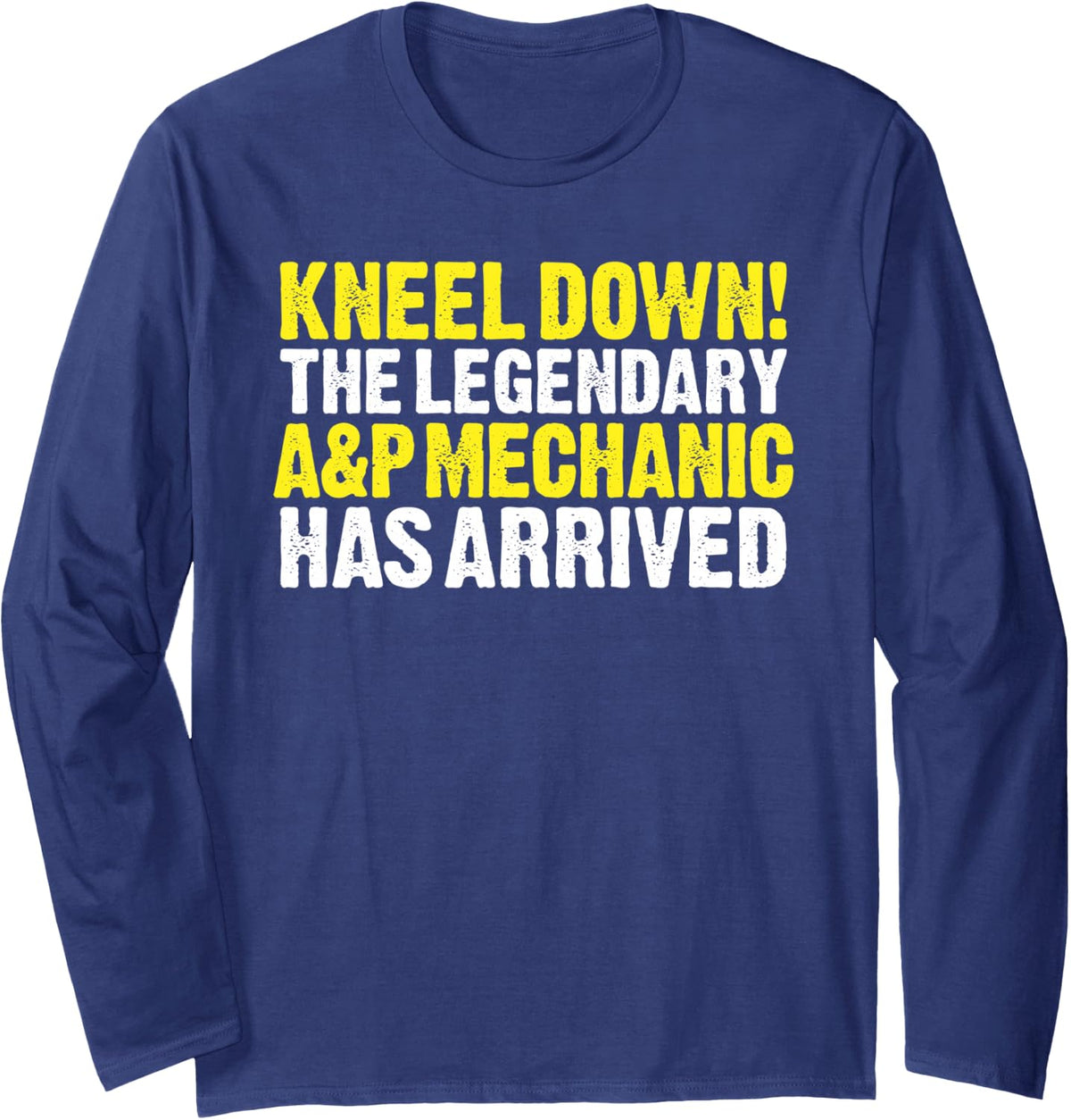 A&P Mechanic Kneel Down Long Sleeve T-Shirt - Adult Unisex Navy Blue