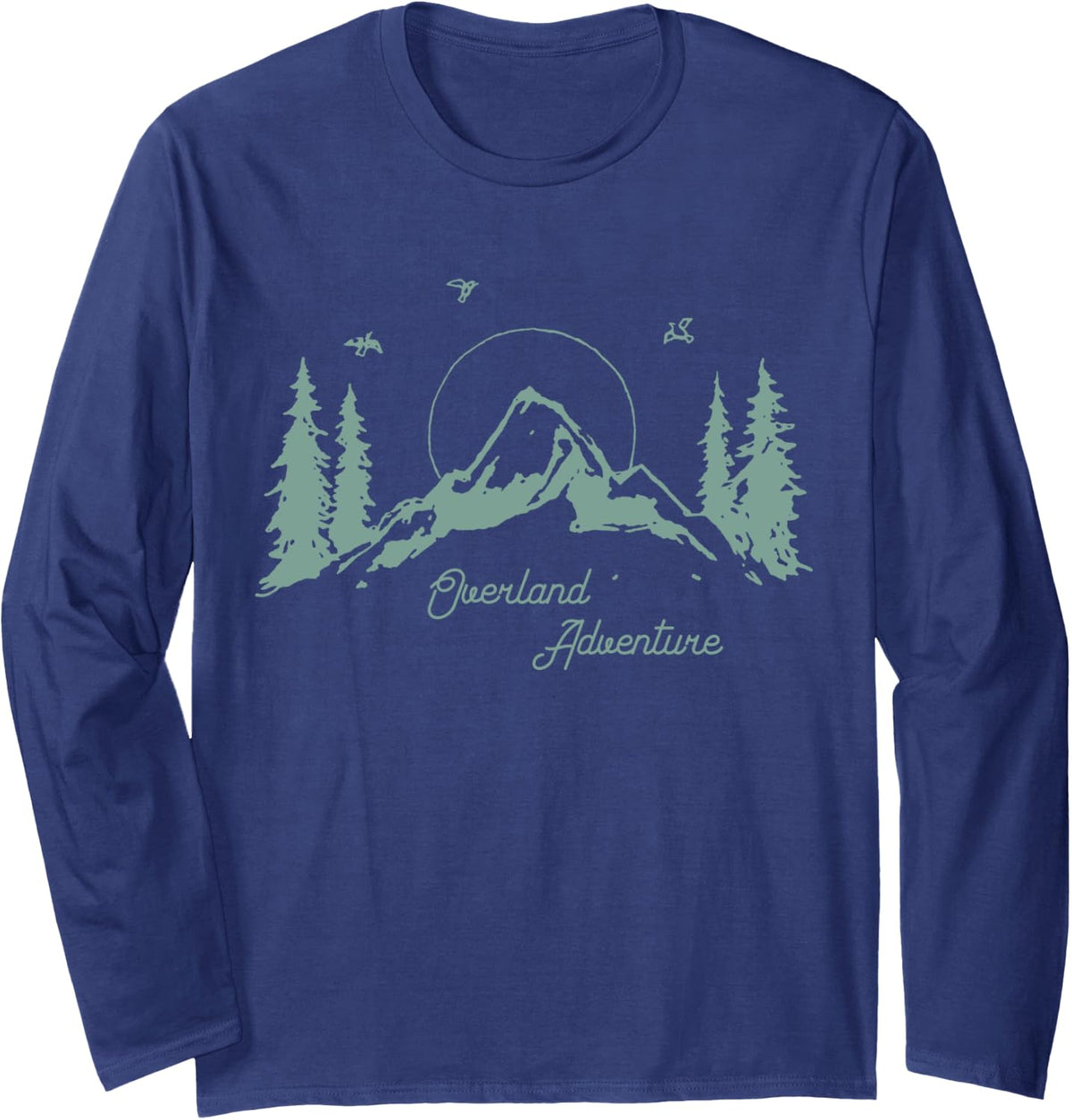 Overland Adventure Men's And Women's Mountain Landscape Long Sleeve T-Shirt - Adult Unisex Navy Blue