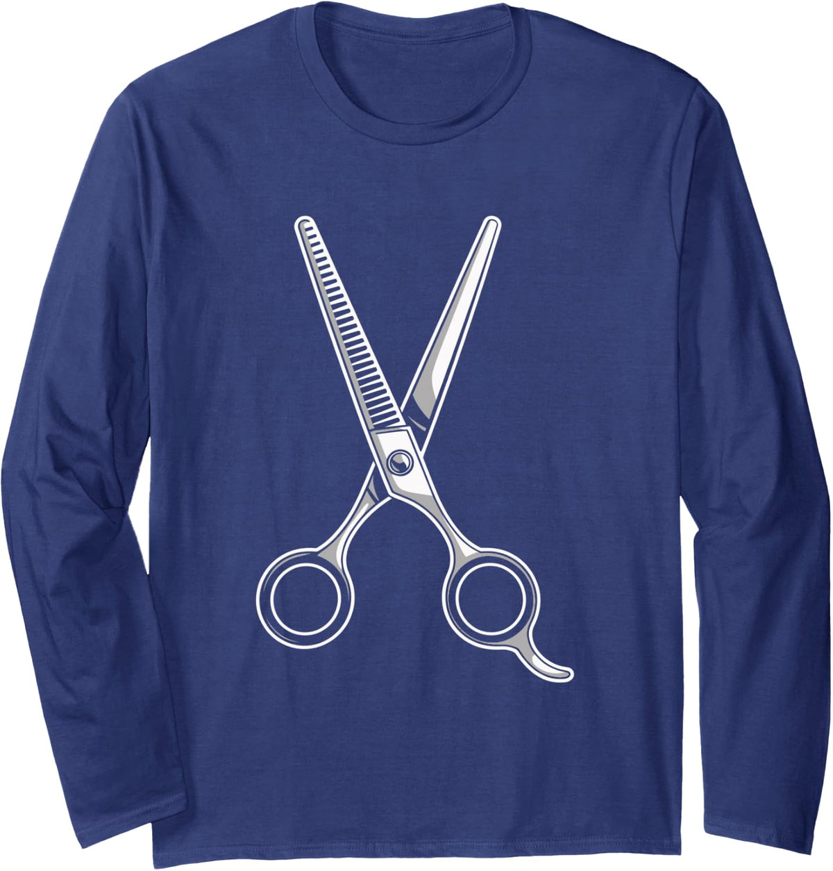 Barber Tools Scissor Shape Hair Stylist Design Long Sleeve T-Shirt - Adult Unisex Navy Blue