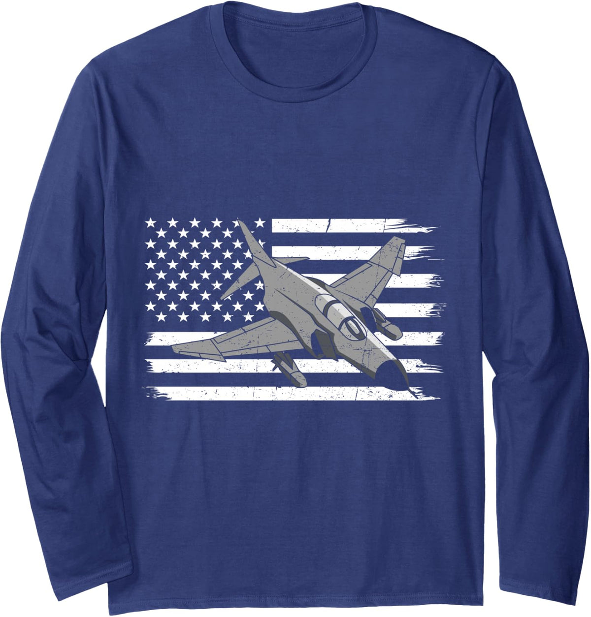 Military Aircraft F-4 Phantom II Flag US Fighter Jet Long Sleeve T-Shirt - Adult Unisex Navy Blue