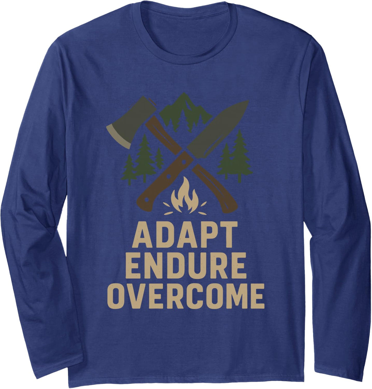 Survivalist Bushcraft Wilderness Skills Adapt Endure Long Sleeve T-Shirt - Adult Unisex Navy Blue