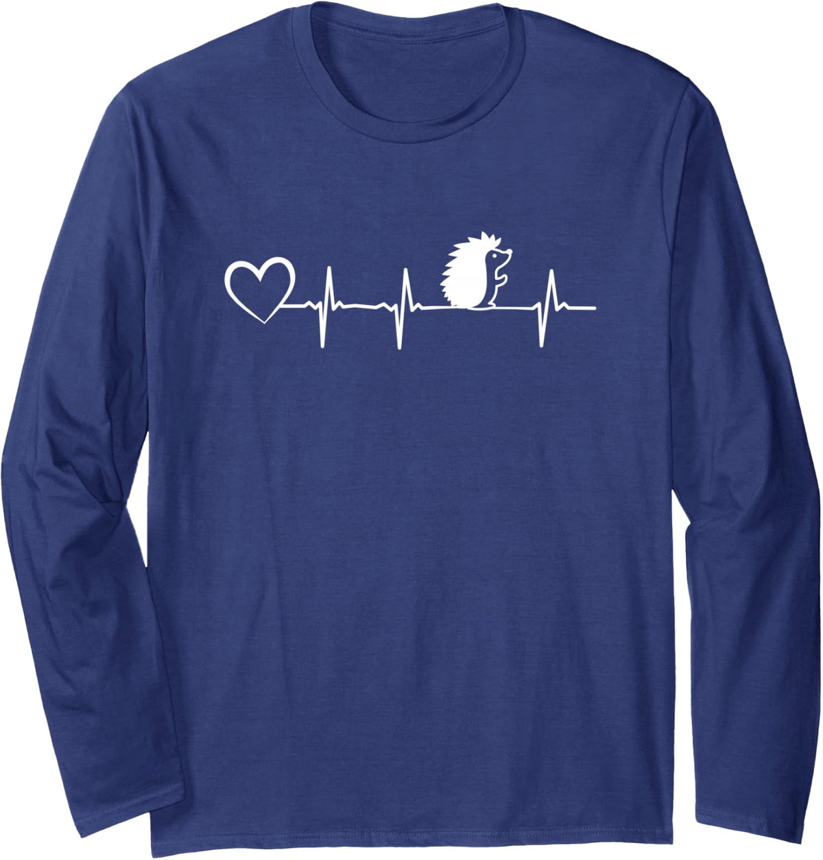 Hedgehog Heartbeat Heart I Hedgehog Heartbeat - Spiked Animal Hedgehog Long Sleeve T-Shirt - Adult Unisex Navy Blue