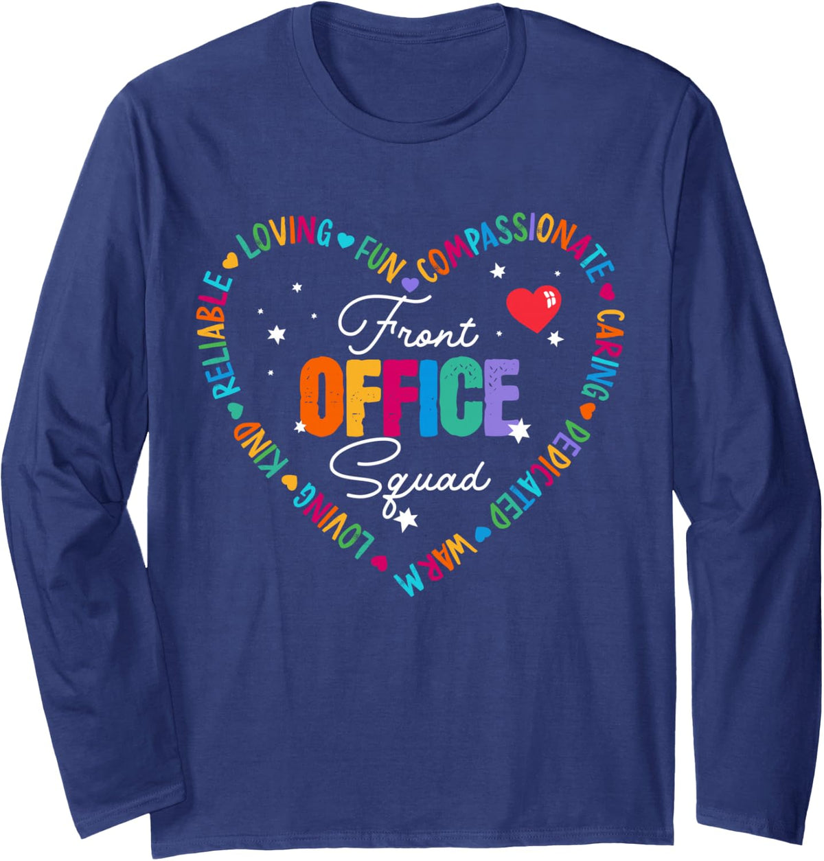 Cute School Secretary Admin Appreciation Front Office Squad Long Sleeve T-Shirt - Adult Unisex Navy Blue