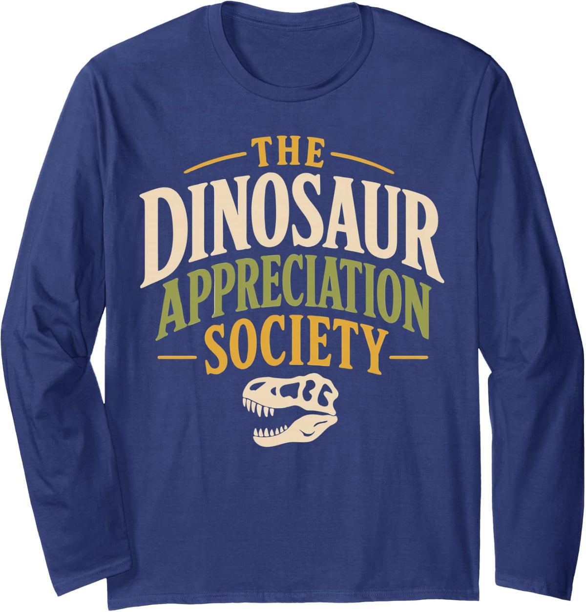 Vintage Paleontology Fossils Dinosaur Lover Paleontologist Long Sleeve T-Shirt - Adult Unisex Navy Blue