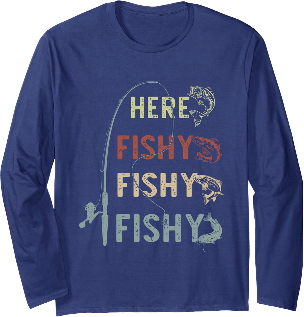 Fishing Funny Fishing Graphic for Boys Men Bass Lover Long Sleeve T-Shirt - Adult Unisex Navy Blue