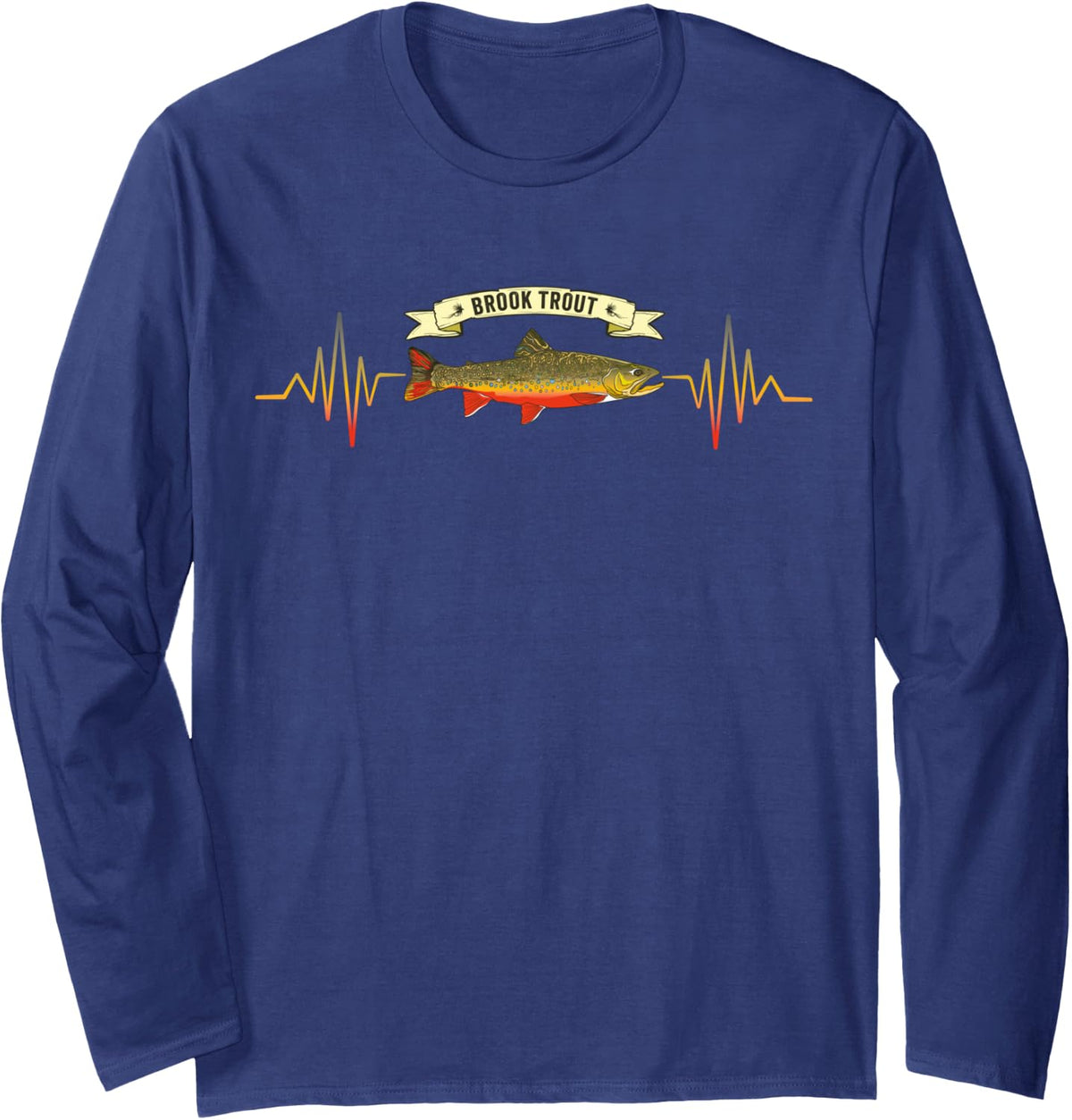 Funny Fly Fishing Enthusiast Brook Trout Fisherman Long Sleeve T-Shirt - Adult Unisex Navy Blue