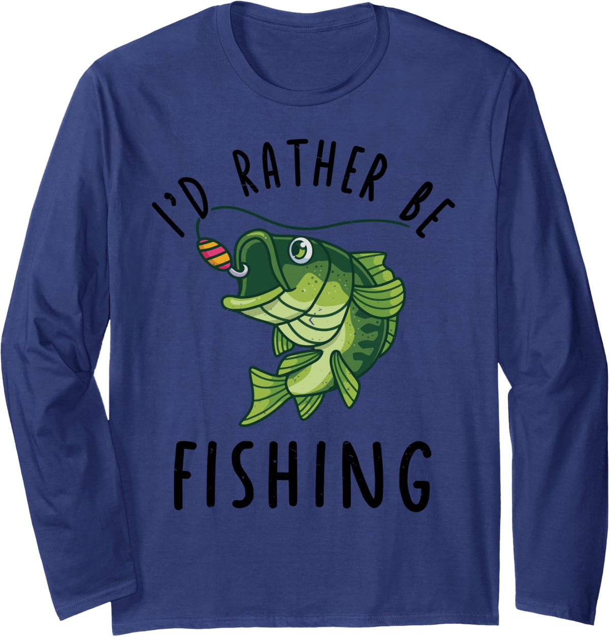Youth Id Rather Be Bass Fishing-Shirt Kids Boy Funny Toddler Long Sleeve T-Shirt - Adult Unisex Navy Blue