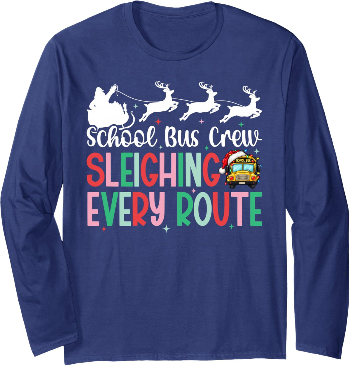 School Bus Crew Christmas School Bus Driver Xmas Party Long Sleeve T-Shirt - Adult Unisex Navy Blue