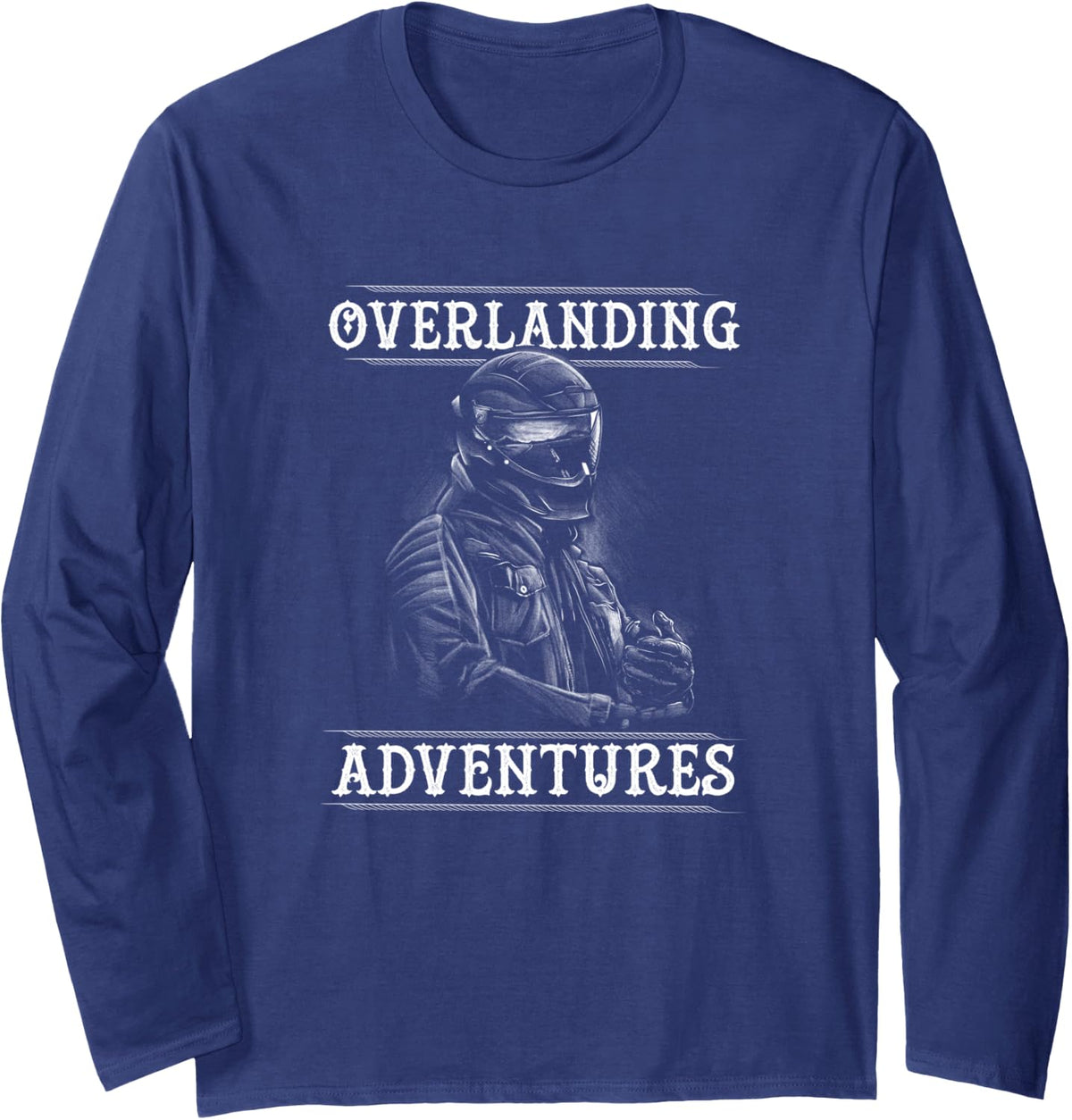 Overlanding Motorcycle Long Sleeve T-Shirt - Adult Unisex Navy Blue