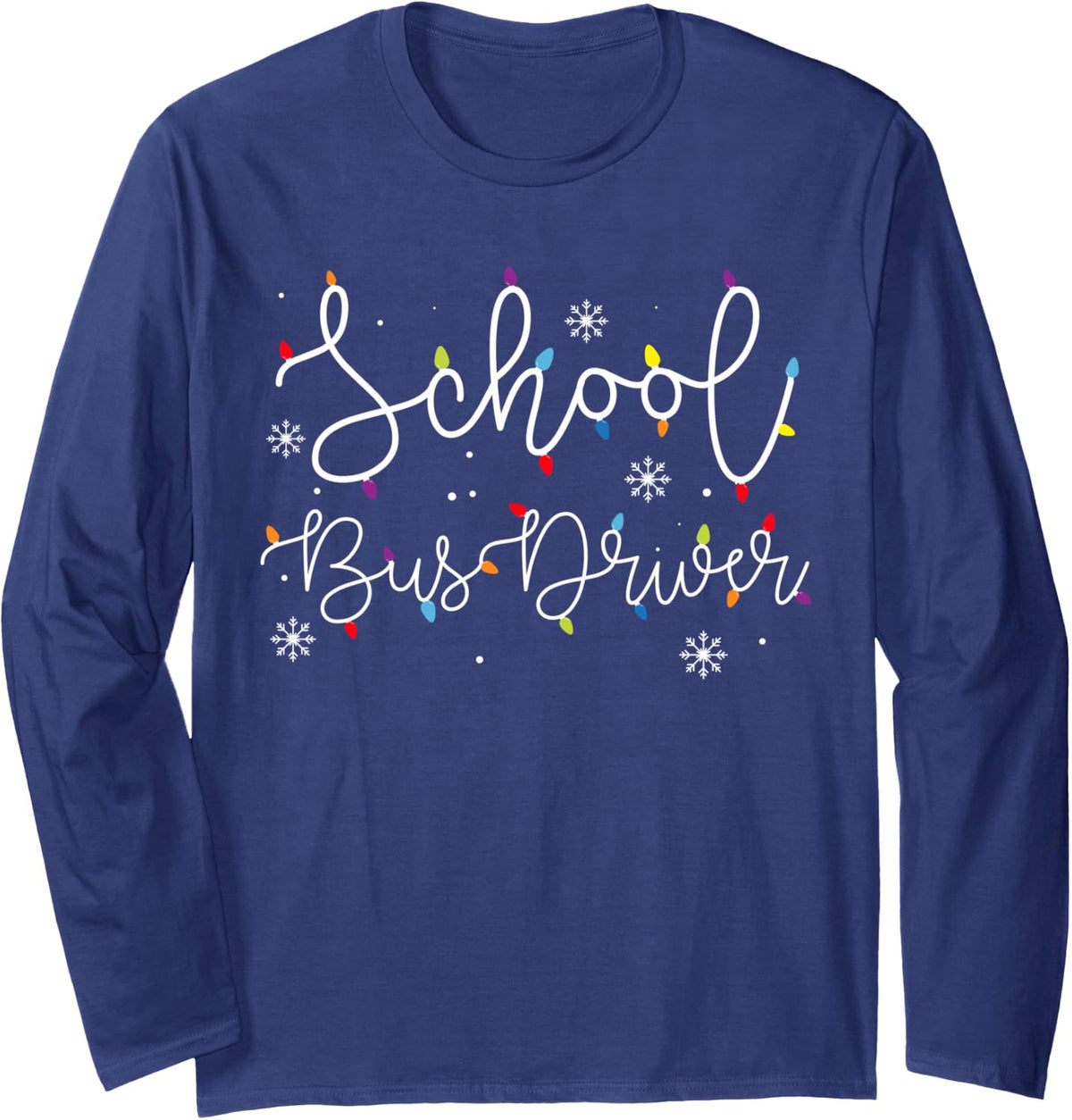 Cute Christmas School Bus Driver X-mas Light Festive Long Sleeve T-Shirt - Adult Unisex Navy Blue