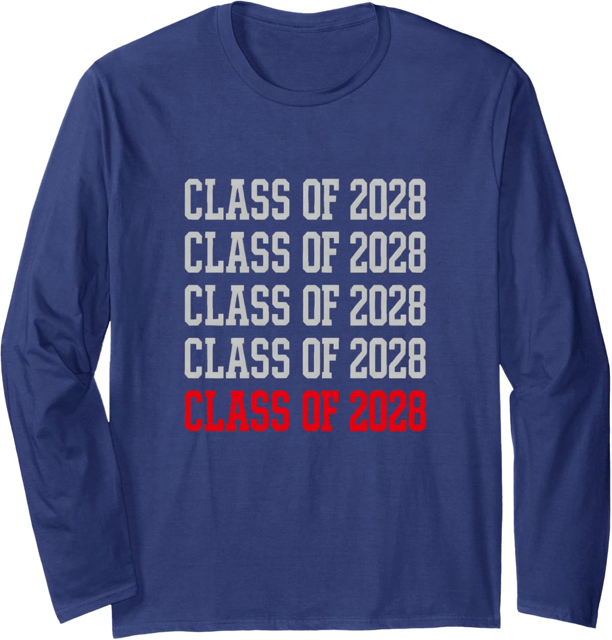 Class of 2028 Stacked Varsity 11th Grade School Junior Long Sleeve T-Shirt - Adult Unisex Navy Blue