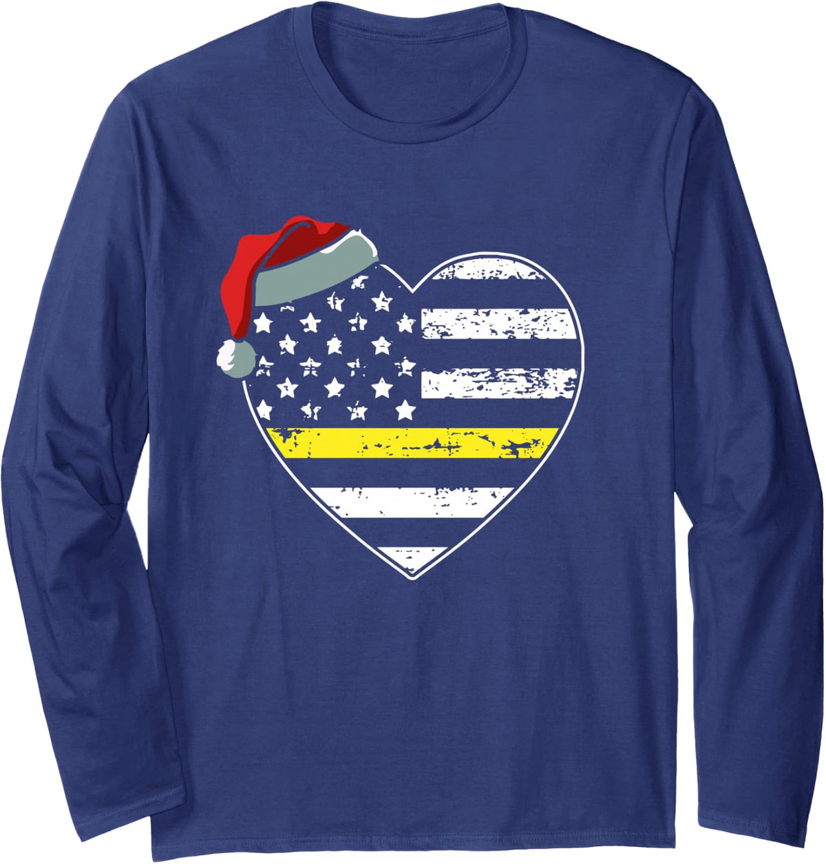 American Flag Dispatcher Christmas Pajama 911 Dispatch Xmas Long Sleeve T-Shirt - Adult Unisex Navy Blue