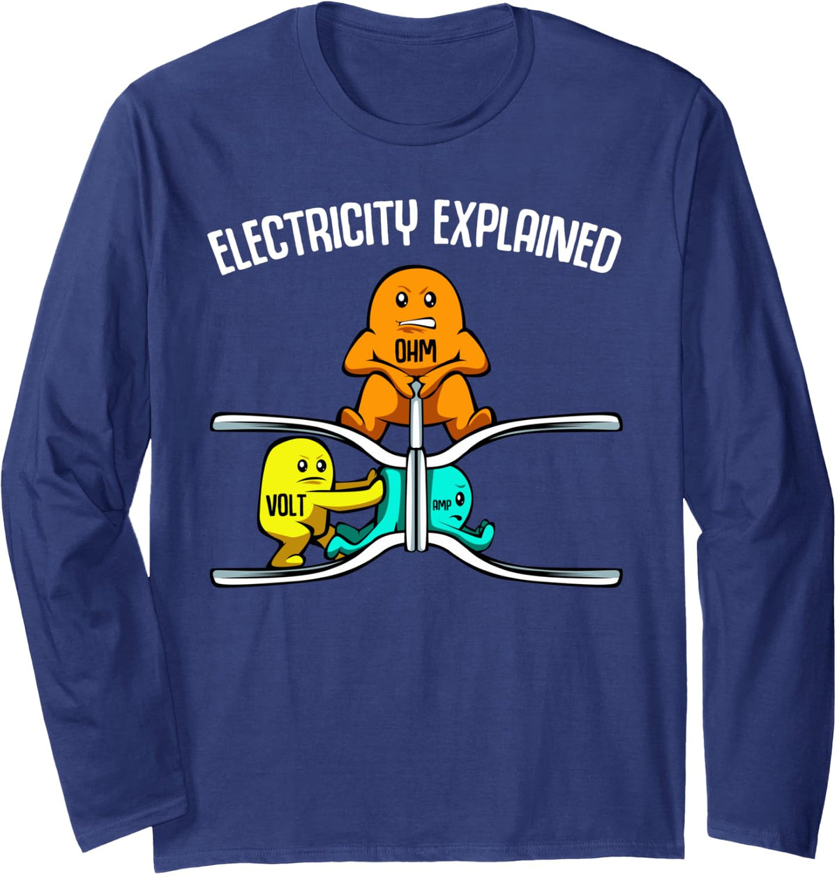 Funny Electricity Explained Physics Teacher Nerd Gift Long Sleeve T-Shirt - Adult Unisex Navy Blue
