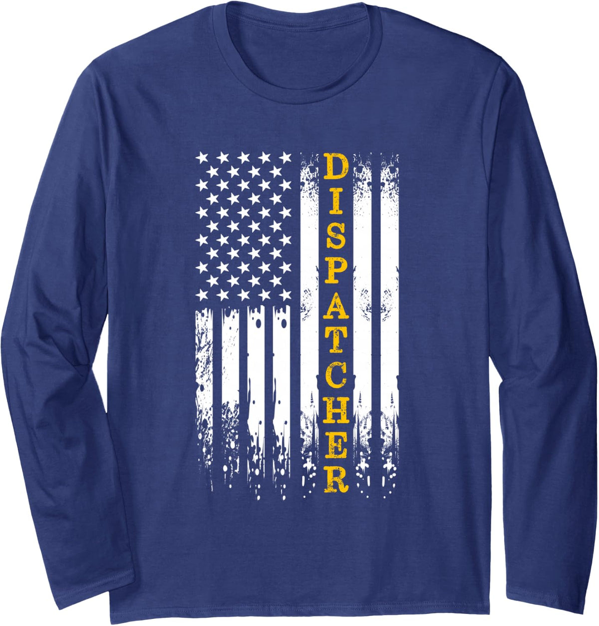Dispatcher - 911 Operator Thin Gold Yellow Line Dispatcher Long Sleeve T-Shirt - Adult Unisex Navy Blue