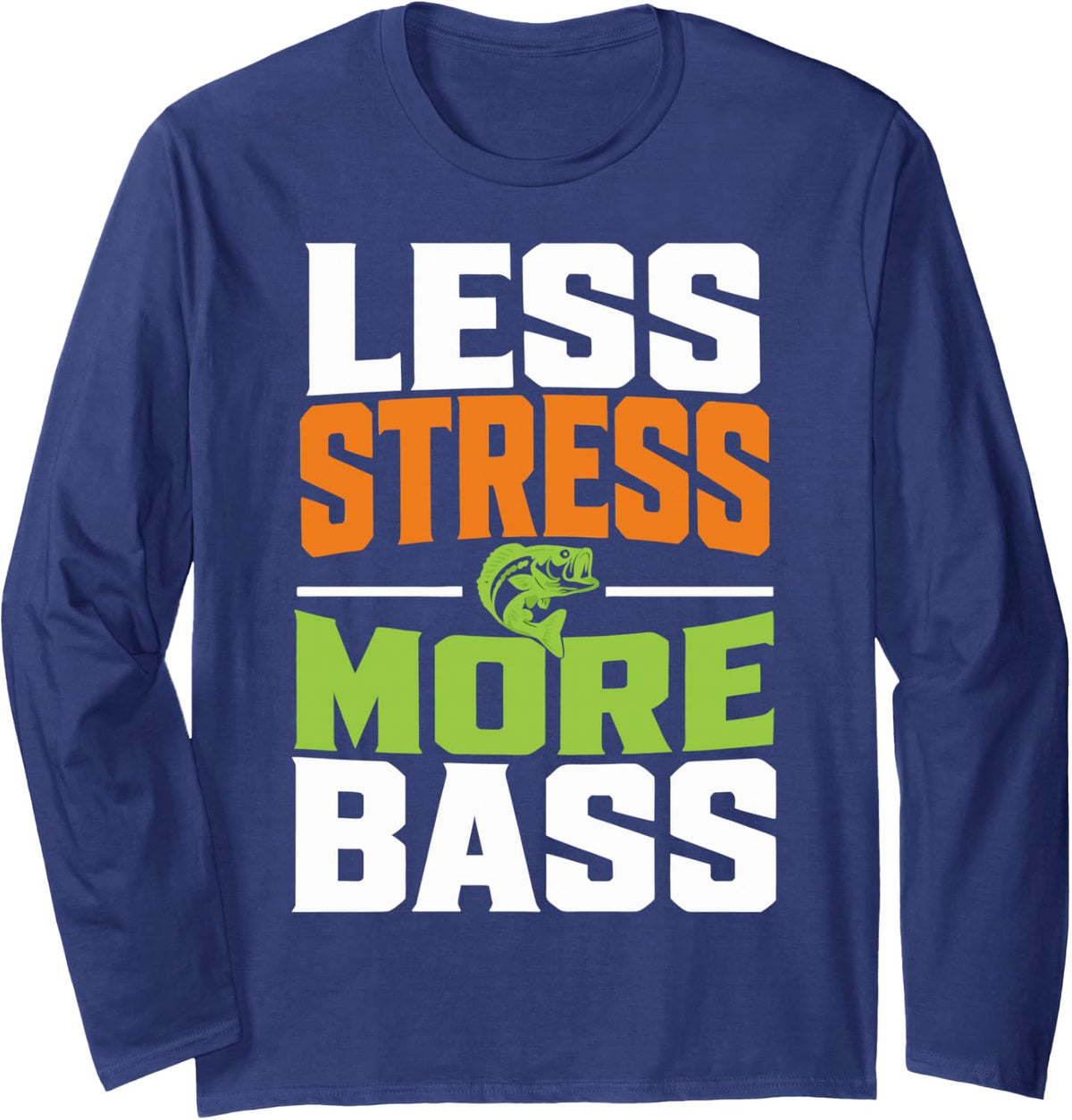 Bass Fishing Lover Freshwater Angler Fisherman Long Sleeve T-Shirt - Adult Unisex Navy Blue