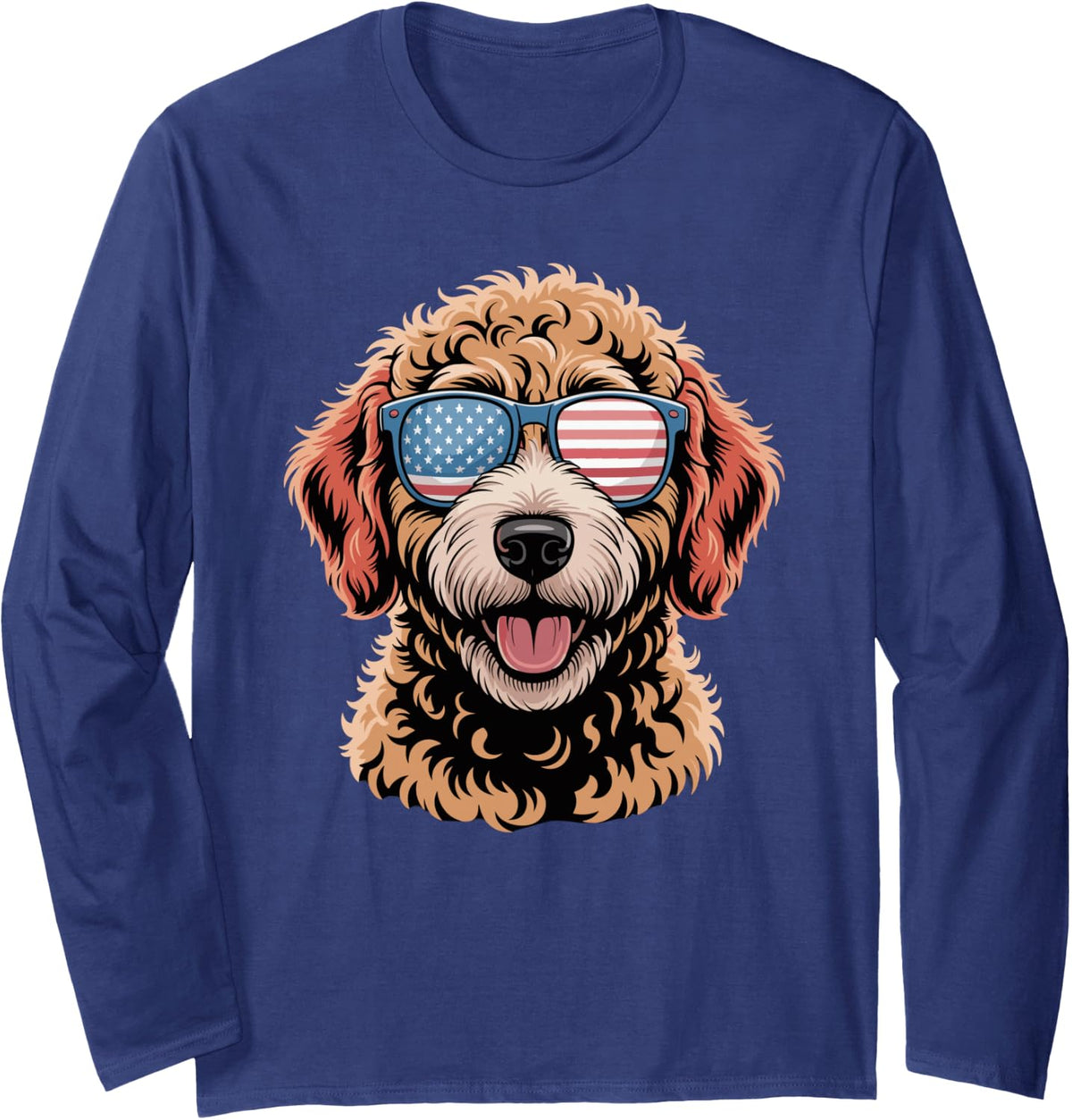 US Flag Goldendoodle Patriotic Golden Doodle 4th of July Long Sleeve T-Shirt - Adult Unisex Navy Blue