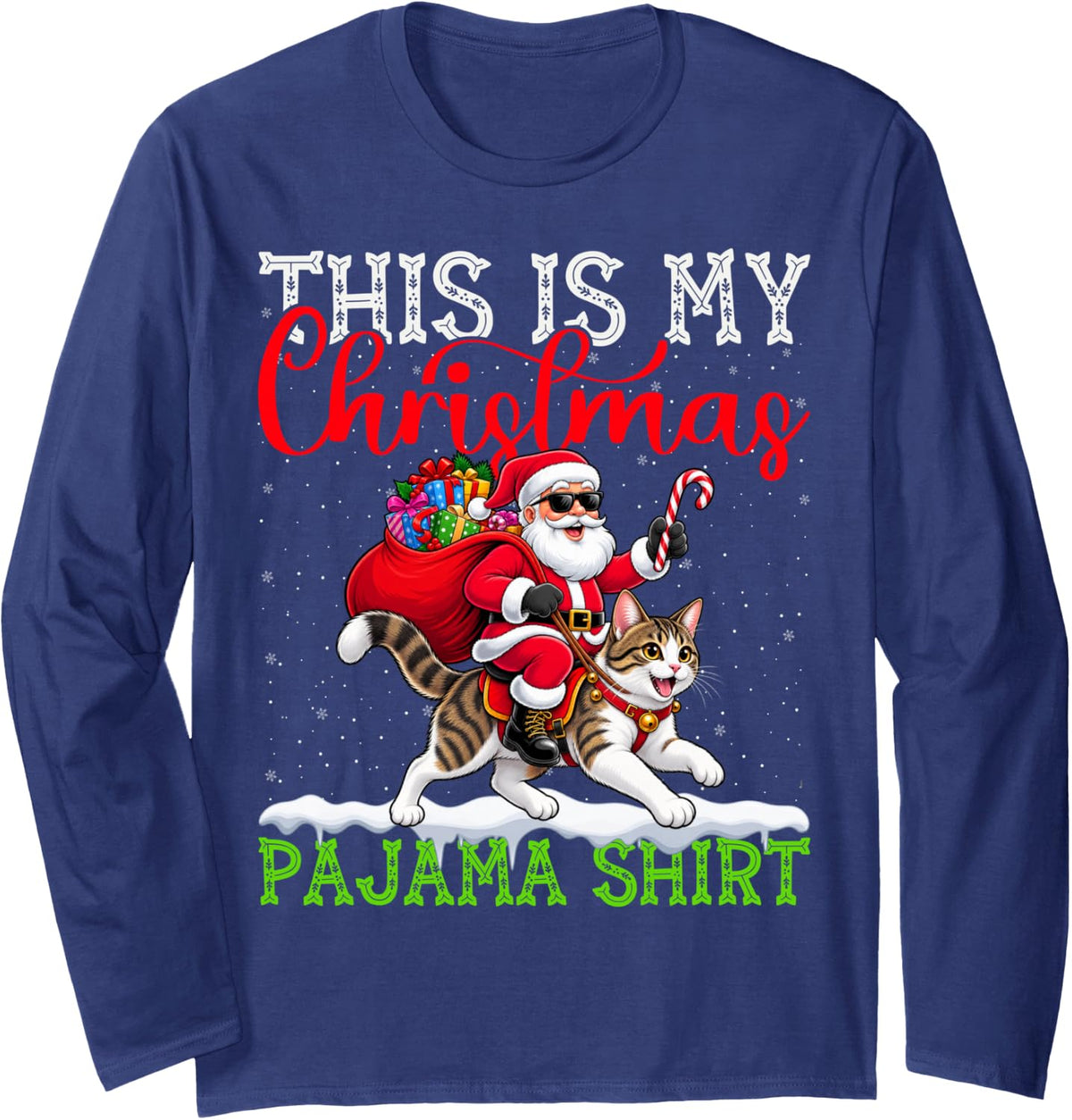 This is My Bengal Cat Ugly Christmas Pajama Sweater Xmas Long Sleeve T-Shirt - Adult Unisex Navy Blue