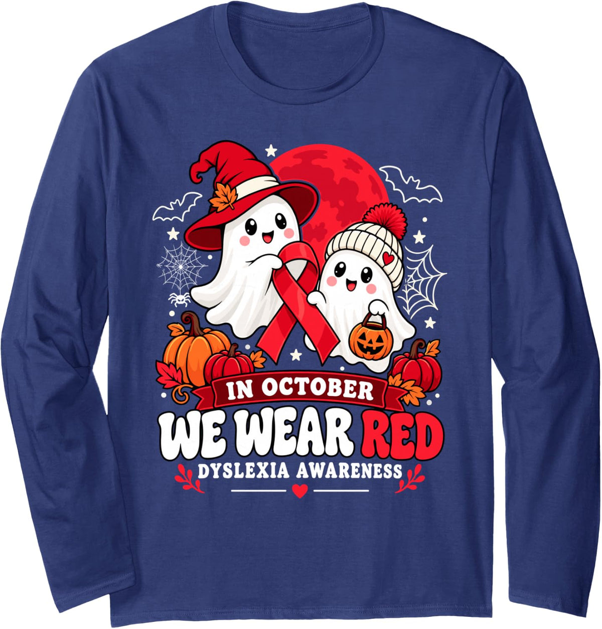 Dyslexia Teacher in October We Wear Red Dyslexia Awareness Long Sleeve T-Shirt - Adult Unisex Navy Blue