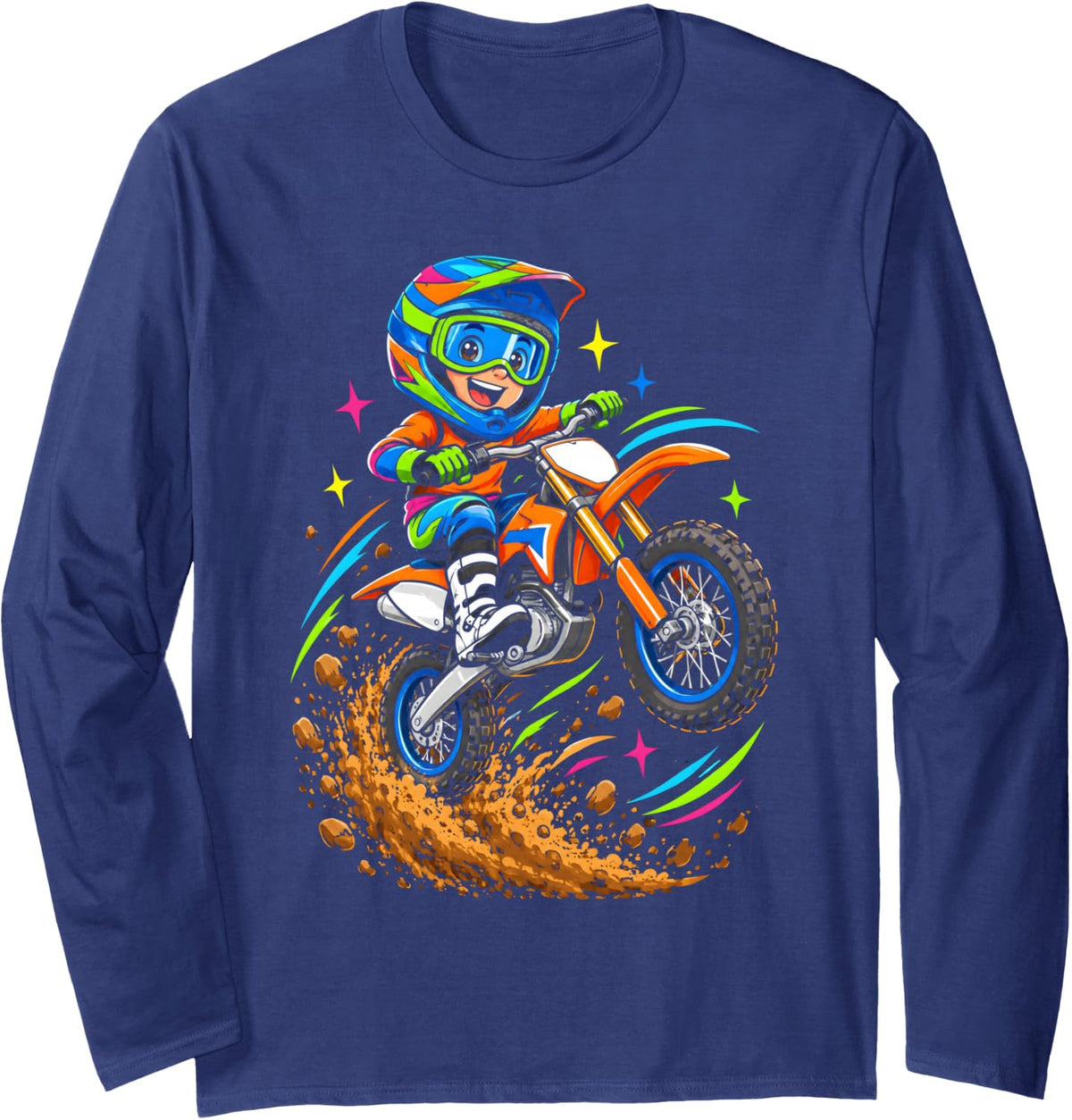 Motocross Kids Dirt Bike Rider Boys Enduro Long Sleeve T-Shirt - Adult Unisex Navy Blue