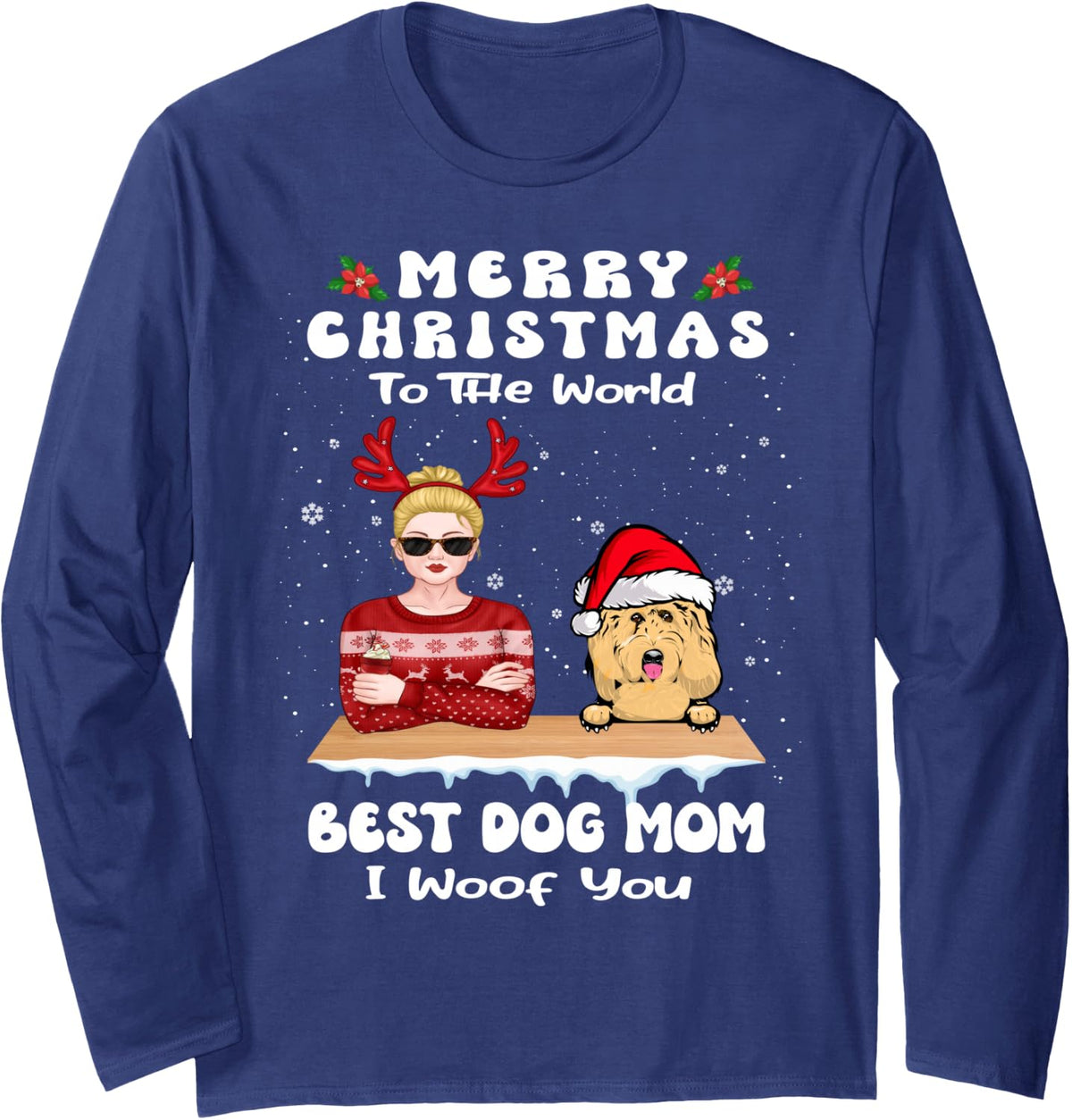 Goldendoodle Christmas to The World Best Dog Mom Funny Xmas Long Sleeve T-Shirt - Adult Unisex Navy Blue