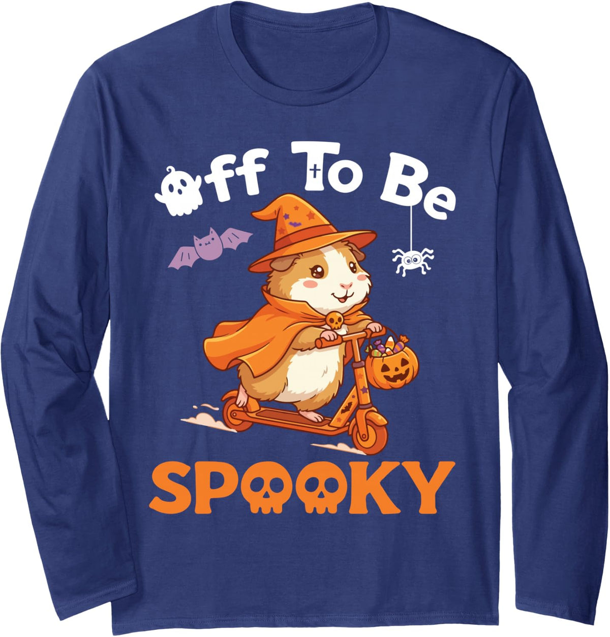 Off to Be Spooky Hedgehog Witch Riding Scooter for Halloween Long Sleeve T-Shirt - Adult Unisex Navy Blue