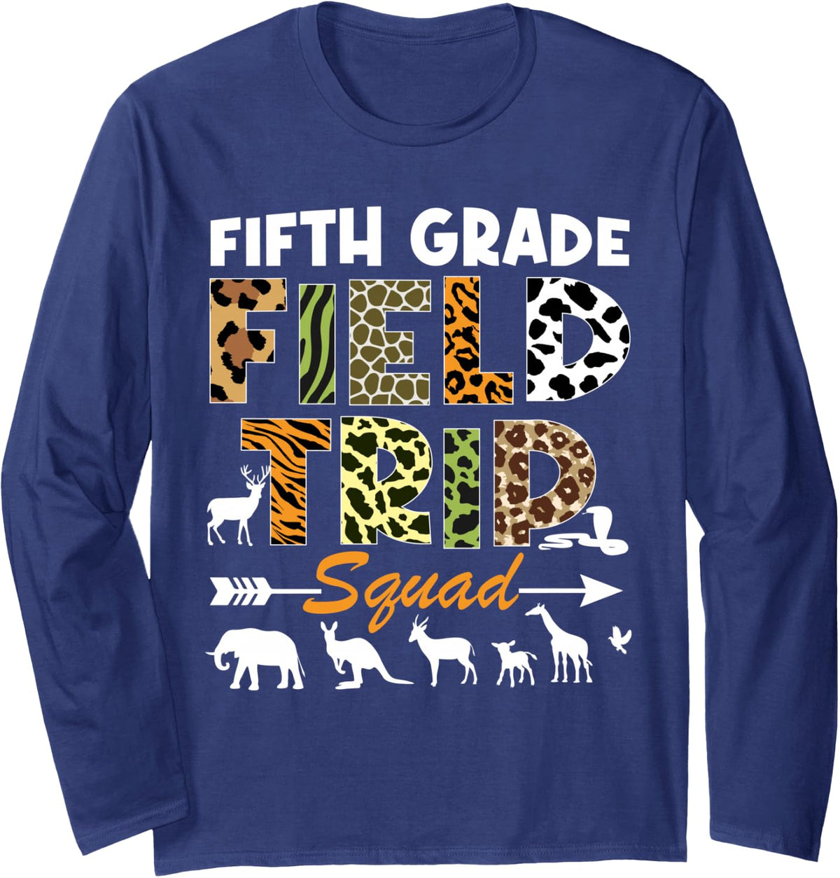 5th Grade Zoo Field Trip Squad Teacher Student Matching Long Sleeve T-Shirt - Adult Unisex Navy Blue