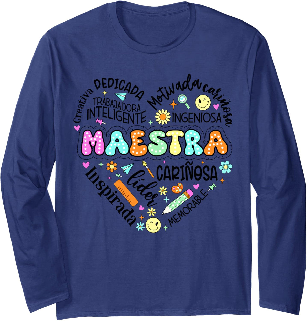 Maestra Spanish Teacher Meastra Long Sleeve T-Shirt - Adult Unisex Navy Blue