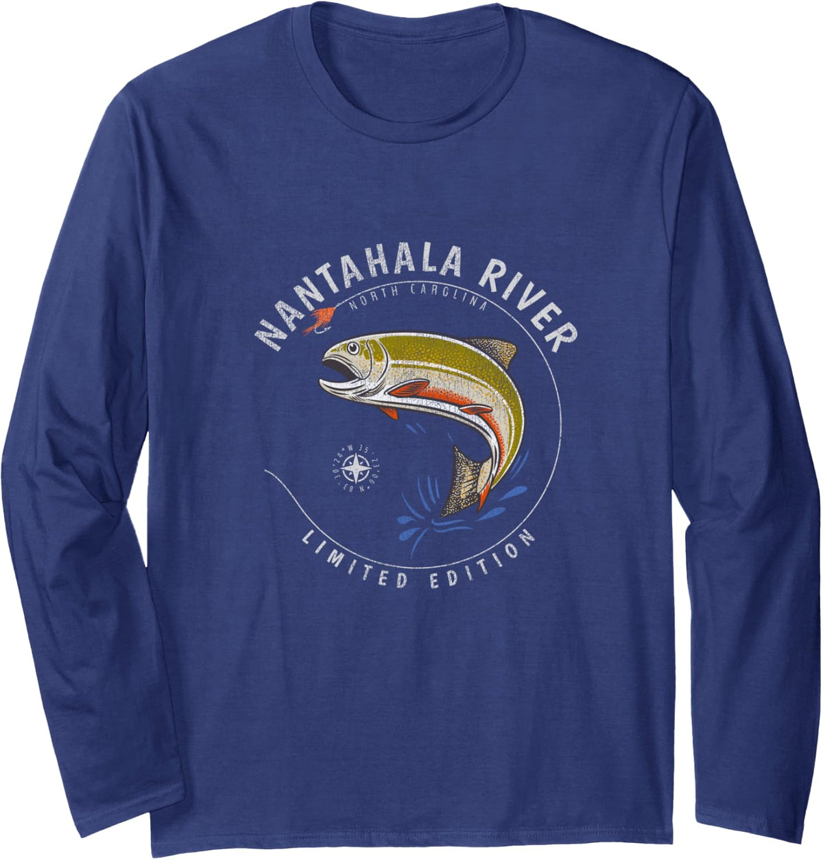 Nantahala River Trout Fly Fishing Souvenir Nantahala River Long Sleeve T-Shirt - Adult Unisex Navy Blue