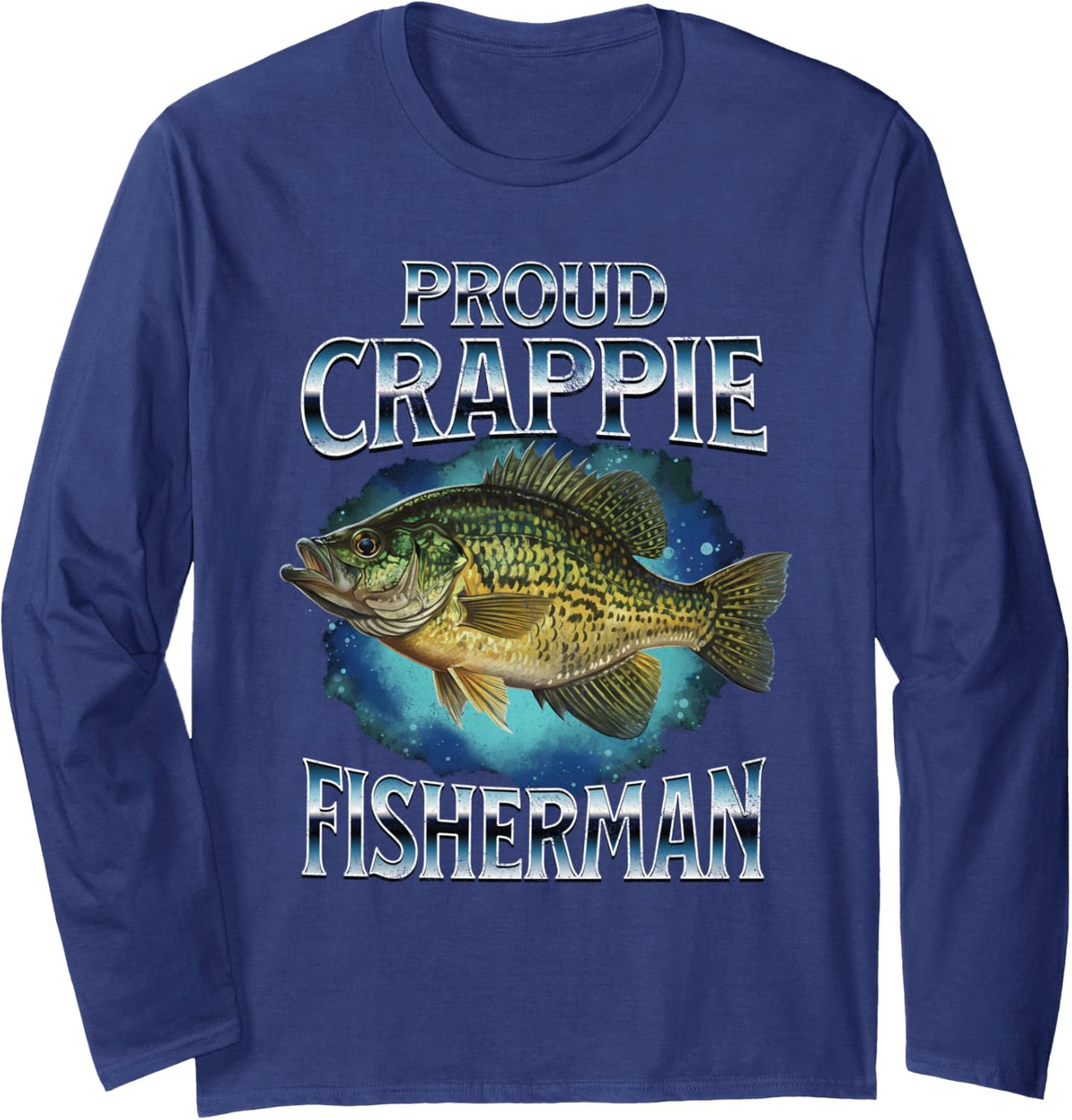 Proud Crappie Fishing Retro 80s Style Fisherman Long Sleeve T-Shirt - Adult Unisex Navy Blue
