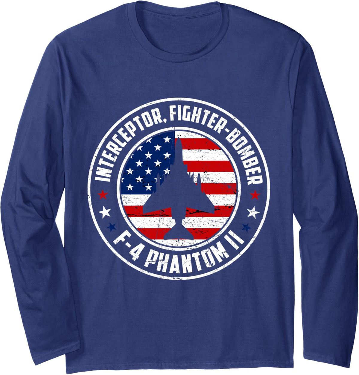 Interceptor Fighter Jet Bomber F-4 Phantom II Aircraft Long Sleeve T-Shirt - Adult Unisex Navy Blue