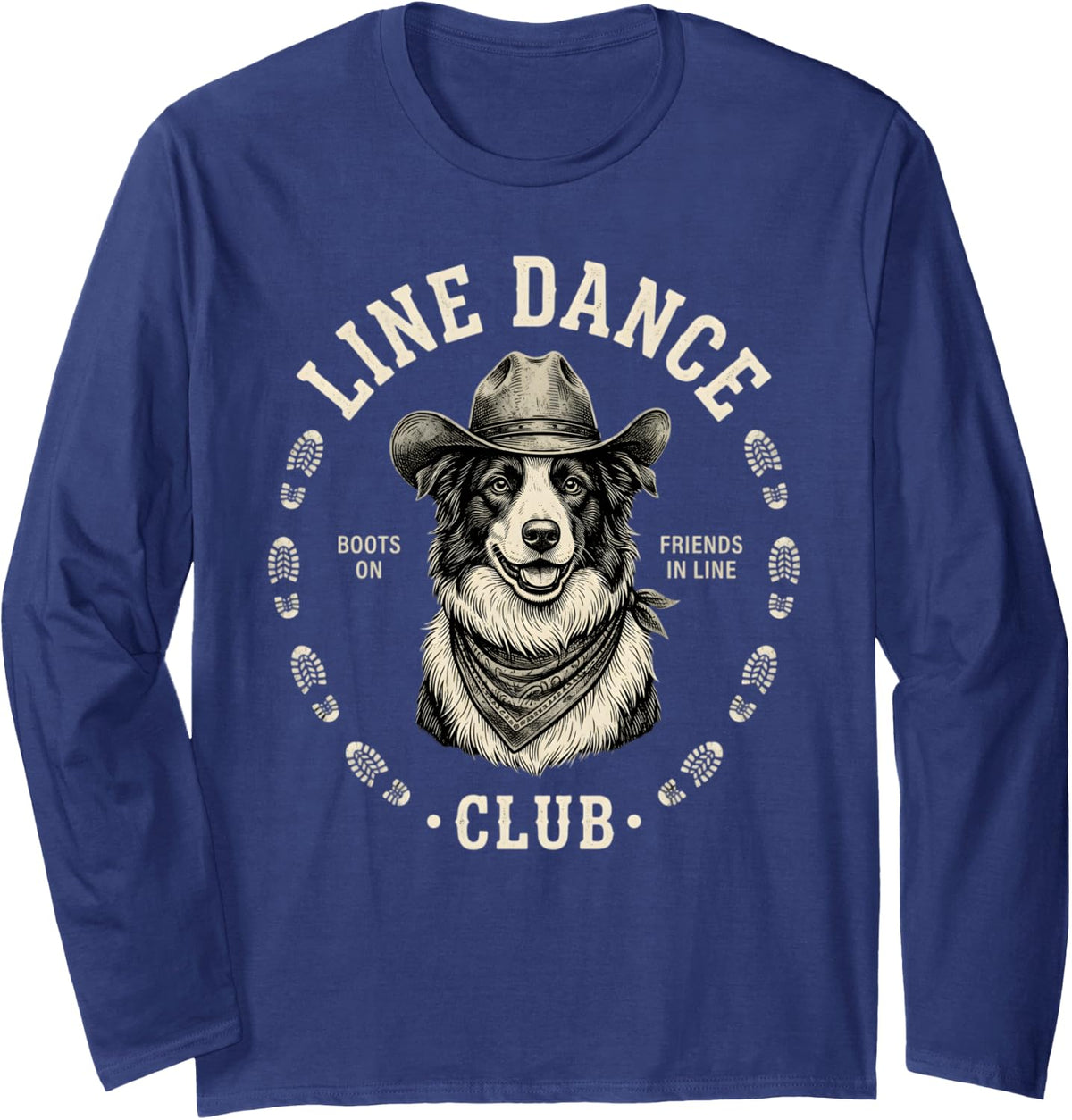 Line Dance Border Collie Line Dancing Line Dancer Long Sleeve T-Shirt - Adult Unisex Navy Blue