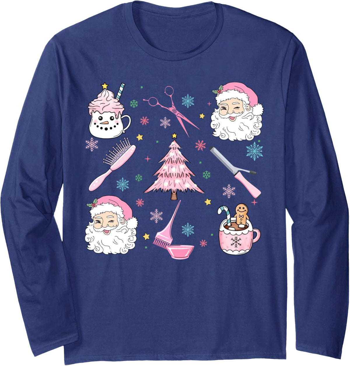 Holiday Christmas Hairstylist Santa's Favorite Hair Stylist Long Sleeve T-Shirt - Adult Unisex Navy Blue