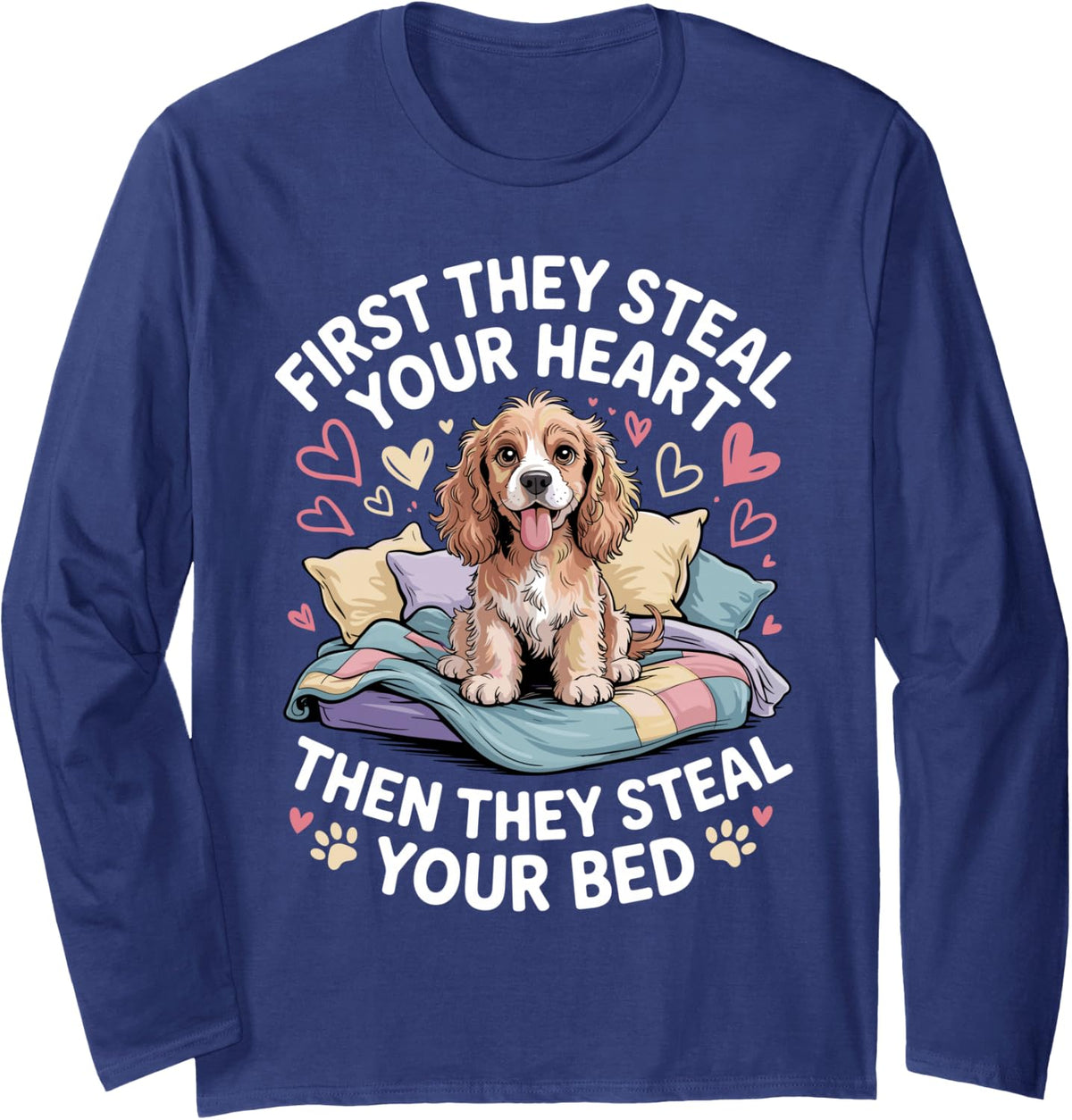 Funny Cocker Spaniel Design for Men Women Cocker Spaniel Long Sleeve T-Shirt - Adult Unisex Navy Blue