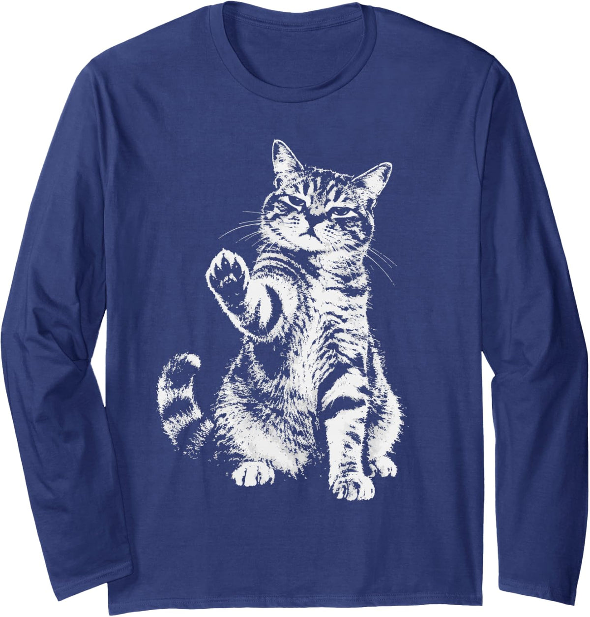 Rebellious Cat 2000s Y2k Grunge Aesthetic Sassy Kitten Long Sleeve T-Shirt - Adult Unisex Navy Blue