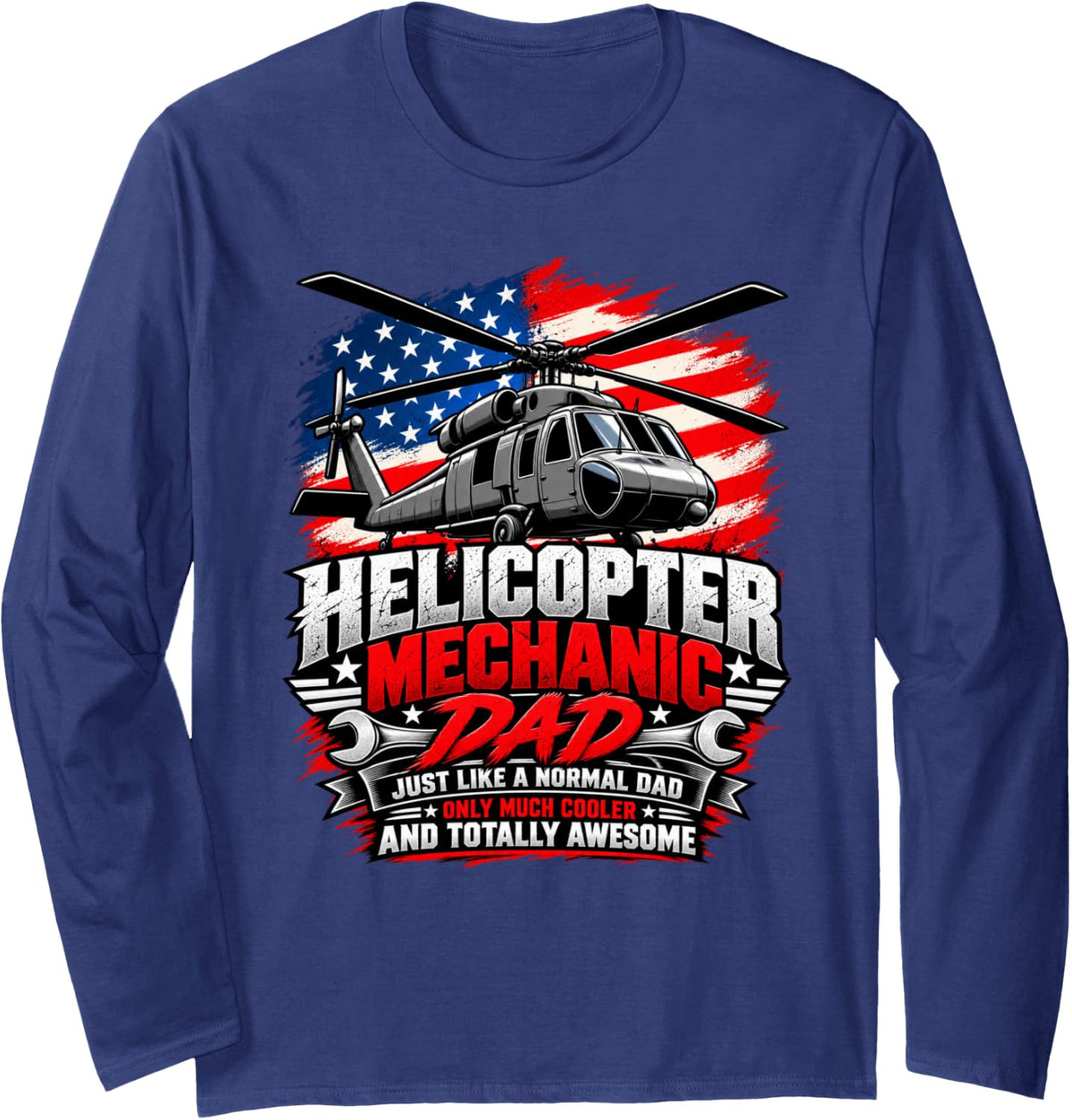 Helicopter Mechanic Dad Aviation Mechanic Father Rotor Tech Long Sleeve T-Shirt - Adult Unisex Navy Blue
