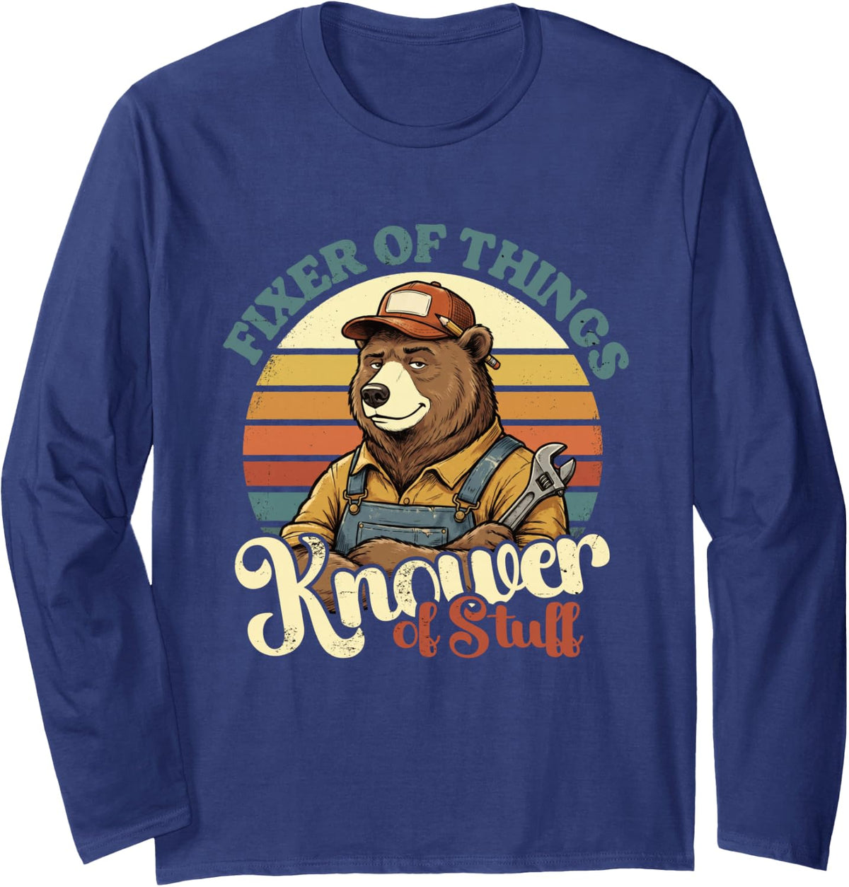 Knower of Stuff Fixer of Things Handyman Funny genX Bear Dad Long Sleeve T-Shirt - Adult Unisex Navy Blue