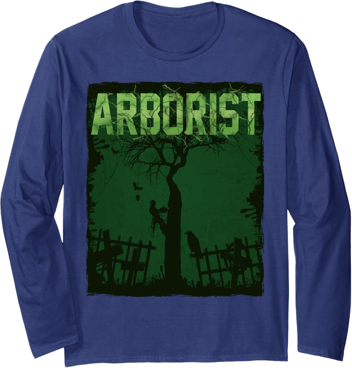 Cool Scare Arborist Design Funny Halloween Long Sleeve T-Shirt - Adult Unisex Navy Blue