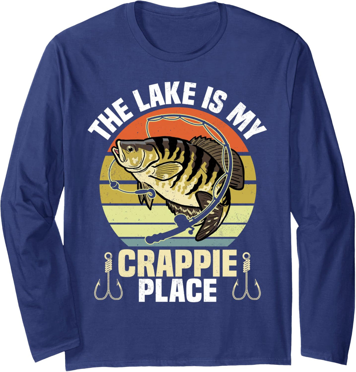 Crappie Fishing The Lake is My Crappie Place Long Sleeve T-Shirt - Adult Unisex Navy Blue