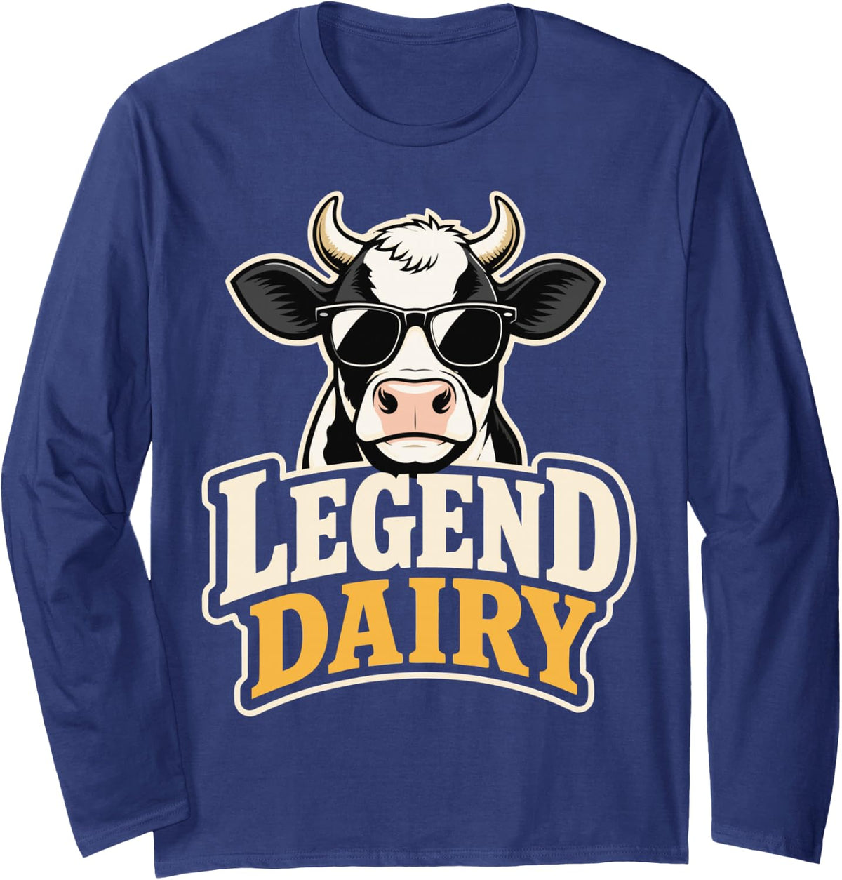 Vintage Dairy Farmer Cow Farming Agriculture Long Sleeve T-Shirt - Adult Unisex Navy Blue